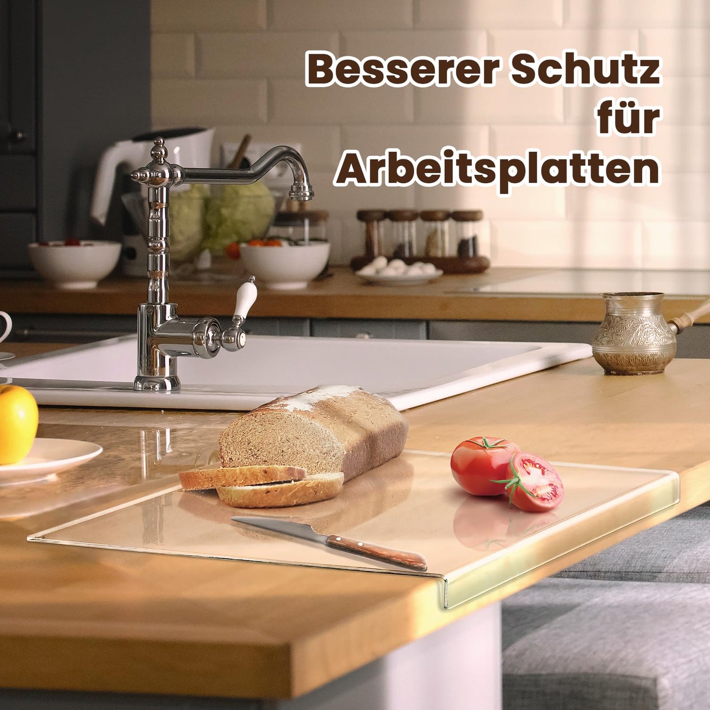 Gracenal Acryl Schneidebrett, Cutting Board, 43x33cm Großes Schneidbrett Rutschfest mit Lippe, Schneidebrett Glas Alternativen Küchenbrett Durchsichtig, Geschenk Küche Küchenutensilien, Küchen Gadgets