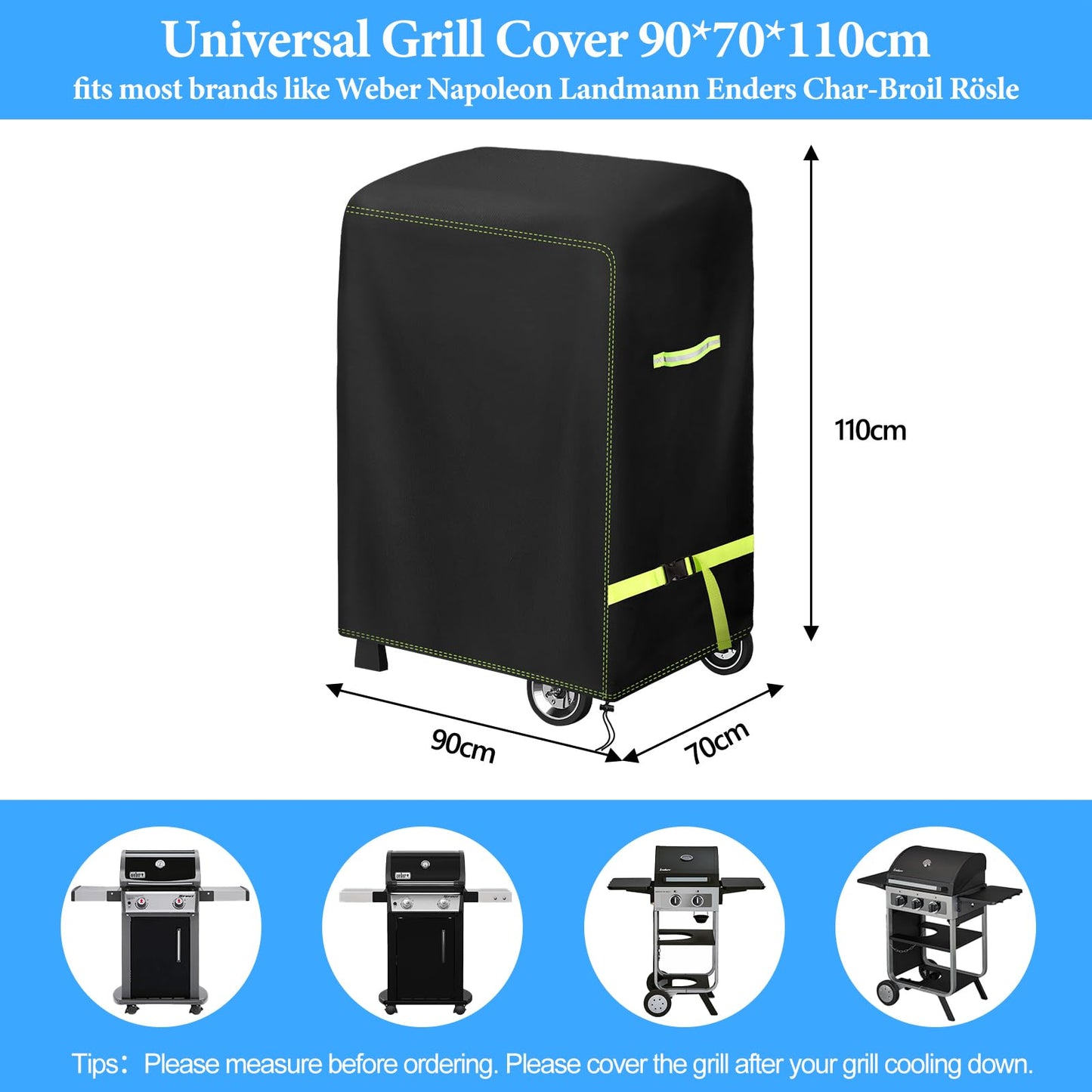 Grill Abdeckhaube, VDISRR Wetterfest Grillabdeckung, 420D Oxford Gasgrill Abdeckplane, Wasserdicht Grill Haube, 165 x 71 x 122 cm, reißfest, UV, Schutz Grill vor Verblassen, Rost und Schimmel
