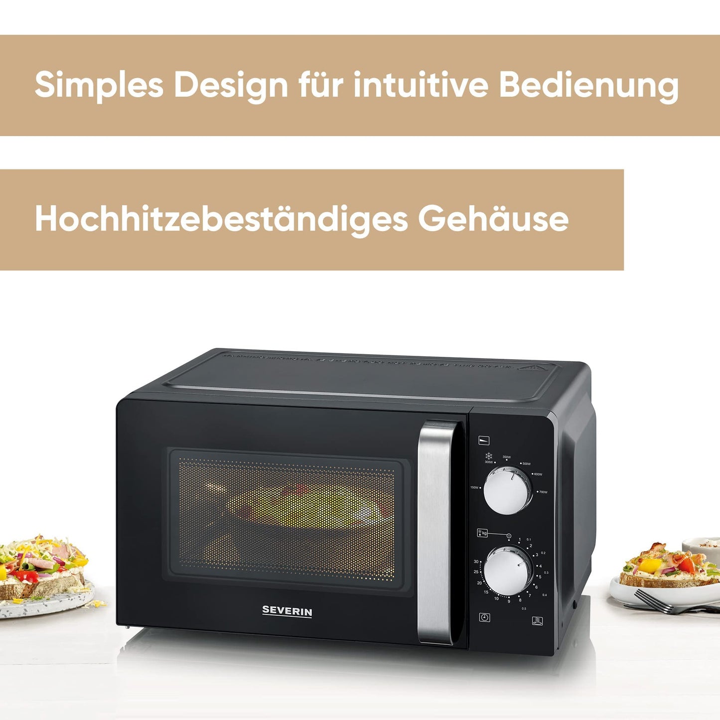 SEVERIN Mikrowelle Solo, zum Auftauen und Erhitzen, Mikrowellengerät mit Drehteller für gleichmäßige Wärmeverteilung, schwarz, MW 7886