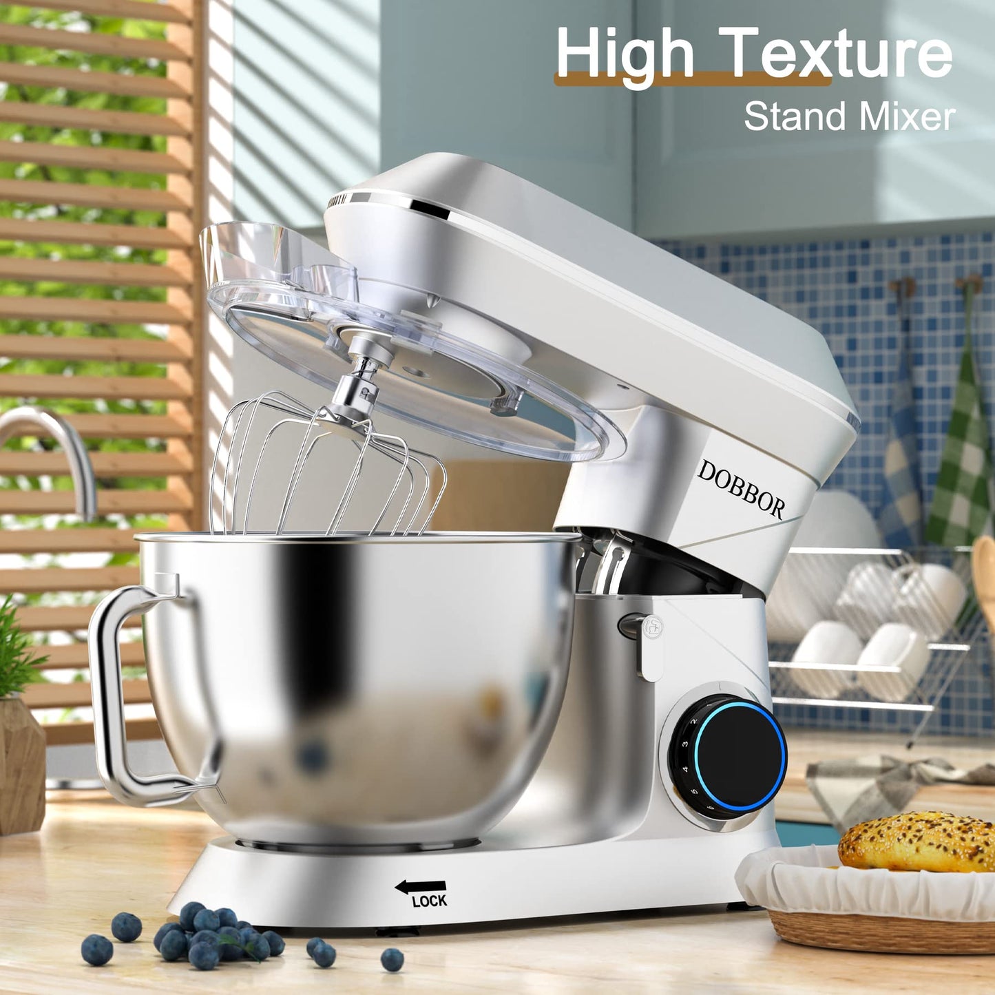 9.5L Küchenmaschine Knetmaschine 1500W, DOBBOR Rührmaschine mit Rührbesen, Knethaken, Schlagbesen, Spritzschutz, 7 Geschwindigkeit Planetarisches Rührsystem, leise und multifunktional. (rot)