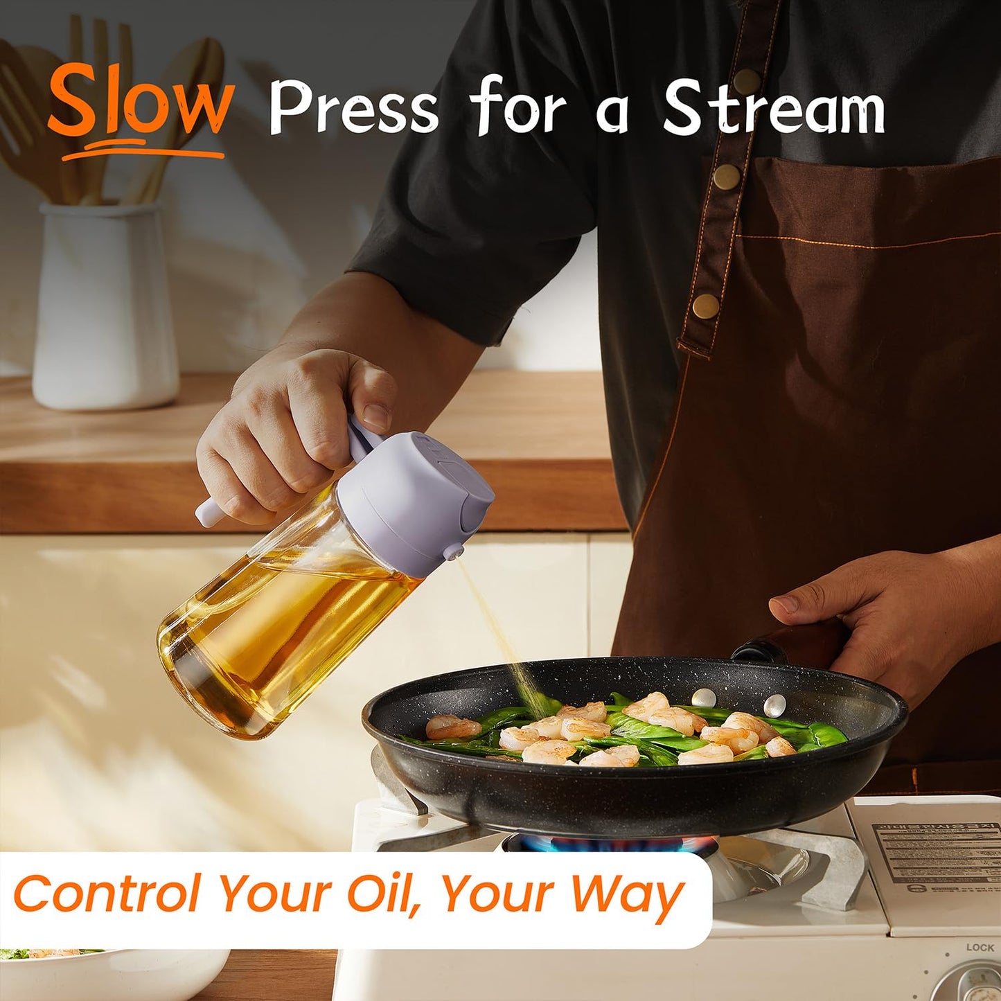 TrendPlain 16 oz Oil Sprayer for Cooking Oil - 470 ml Olive Oil Bottle - 2-in-1 Oil Dispenser and Oil Sprayer - Kitchen Gadgets for Cooking, Salad and Grill Black
