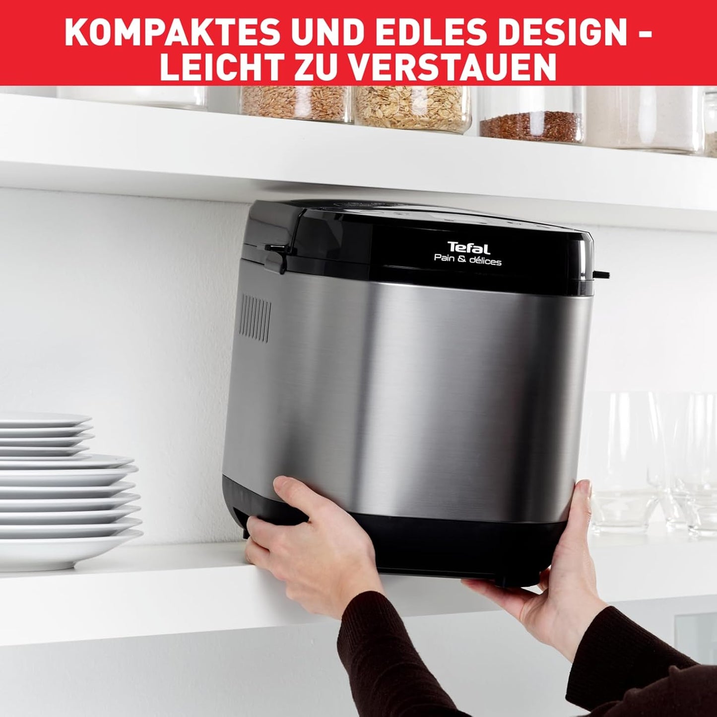 Tefal Brotbackautomat Pain & Délices, 20 Backprogramme, 3 Brotgrößen und Bräunungsstufen einstellbar, auch für Kuchen - Pizza - Nudelteig, Backform antihaftbeschichtet, schwarz/Edelstahl