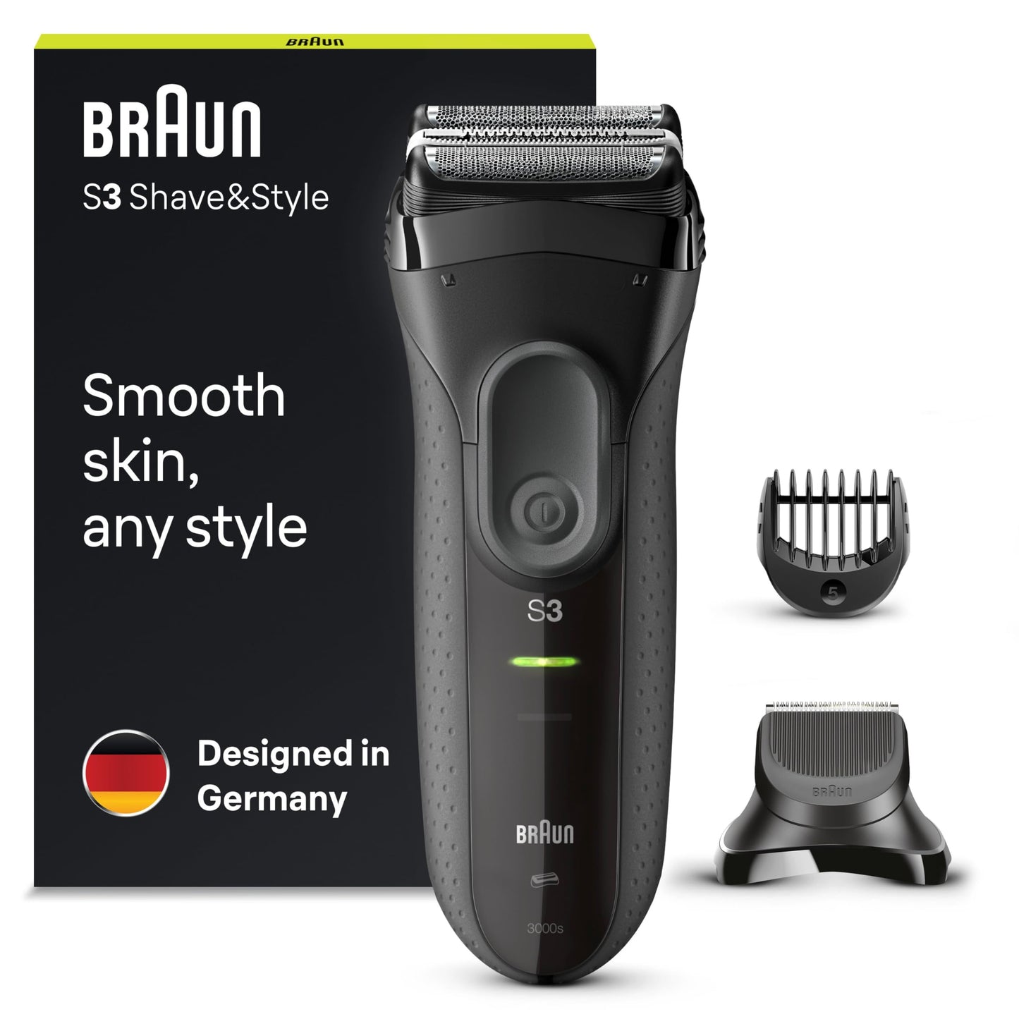 Braun Series 3 ProSkin Elektrorasierer mit Präzisionstrimmer, Rasierer Herren Elektrisch, elektrischer Rasierer, Wet&Dry, rasierapparat, trockenrasierer, Made in Germany, 3040s, schwarz/blau