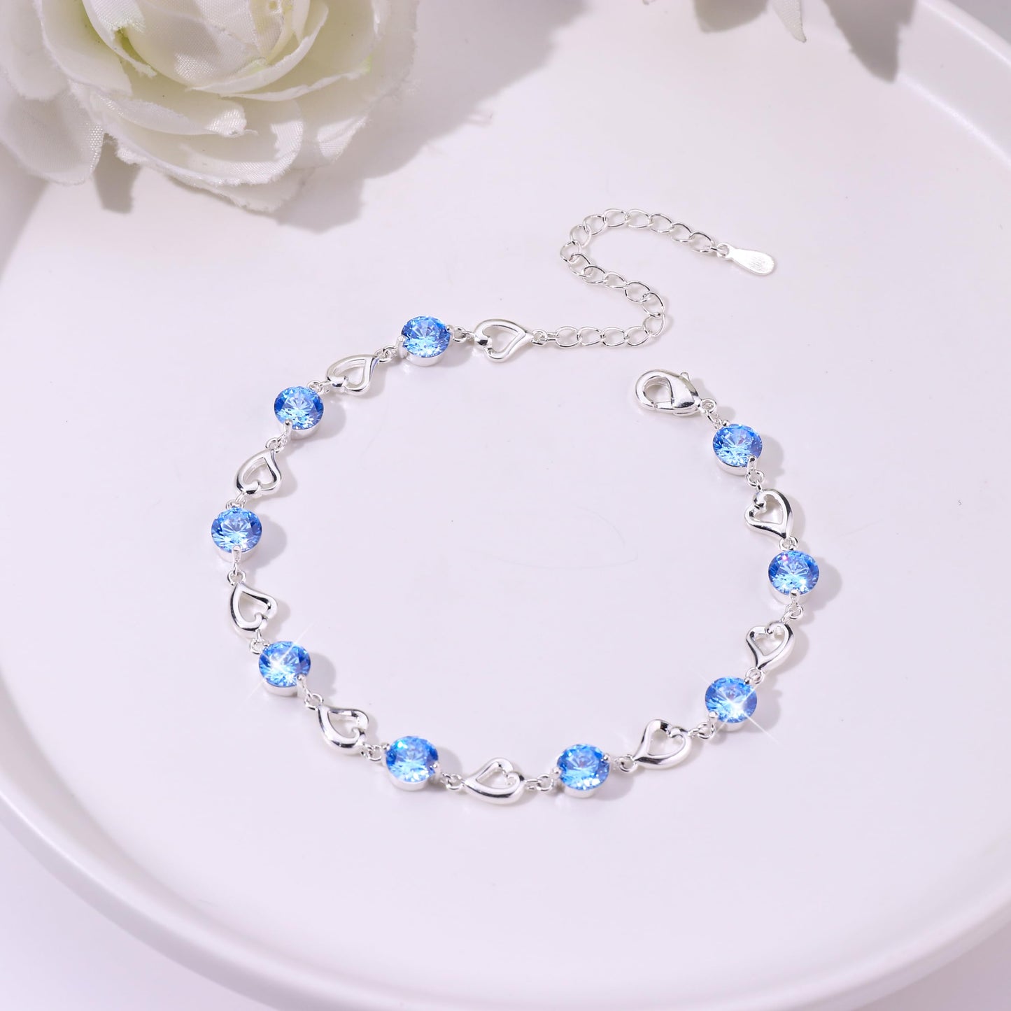Silver Heart Bracelet for Women & Girls – Adjustable Zircon Tennis Chain