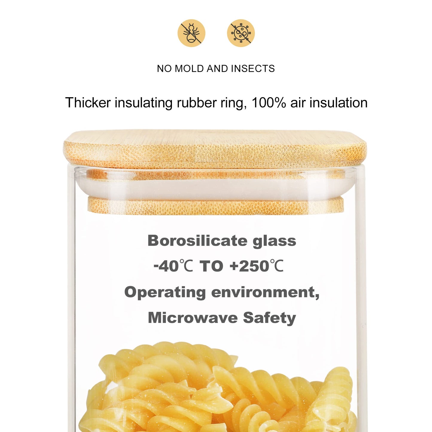 LIBWYS 12er Set Vorratsgläser mit Deckel Eckig Vorratsdose Glas - in 3 Größen: 720ml;1150 ml; 1580 ml - 12pcs Plus Edition