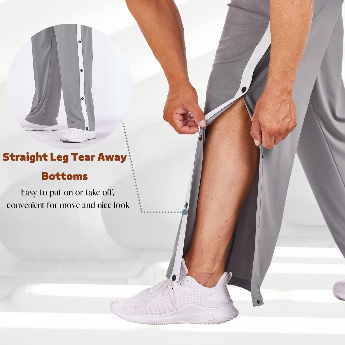 PINSPARK Men’s Rehab Joggers – Tear-Away Athletic Pants