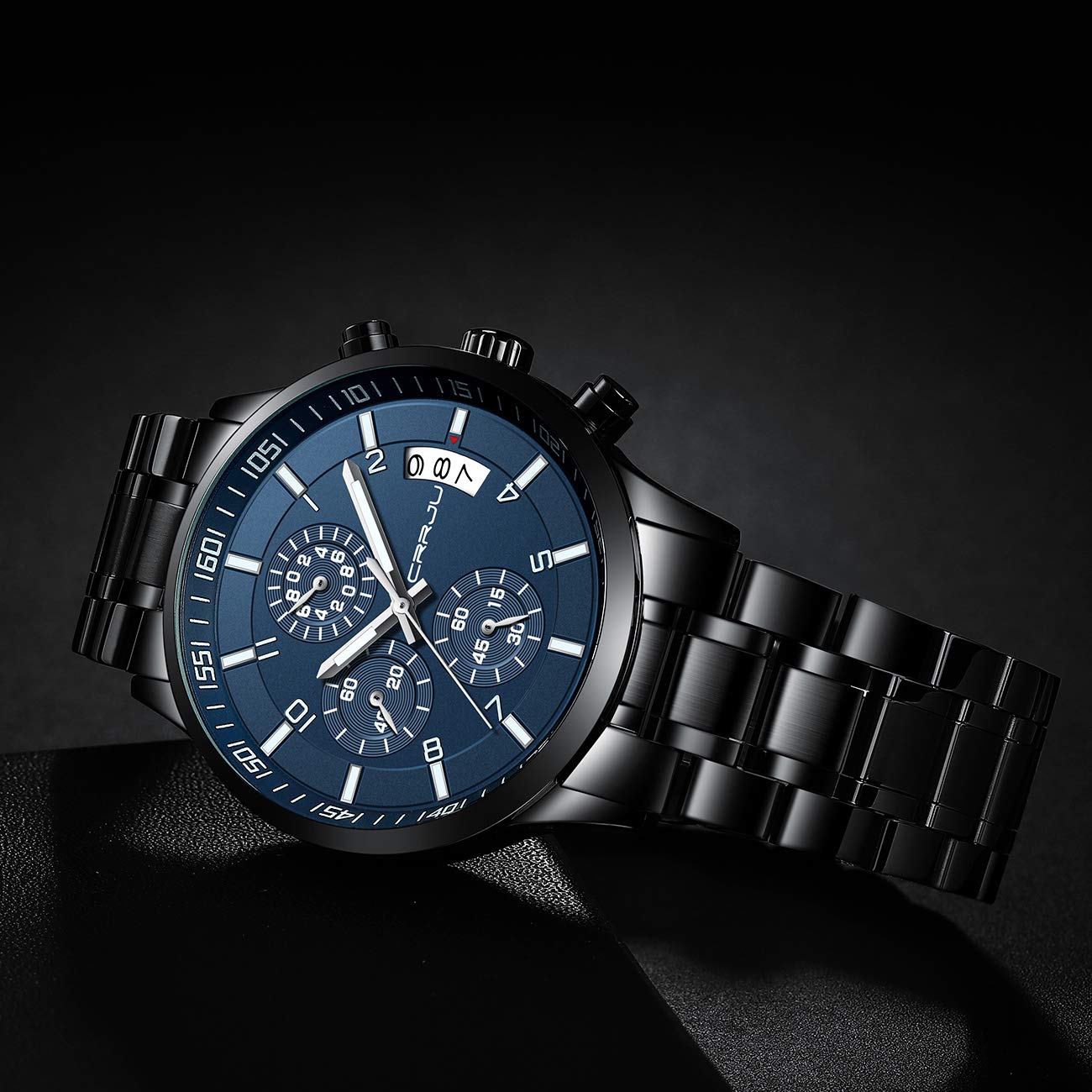 CRRJU Herren Uhr Business Edelstahl wasserdichte Chronographen mit Kalender Armbanduhr Edelstahlband Stoppuhr Analog Quarzuhr