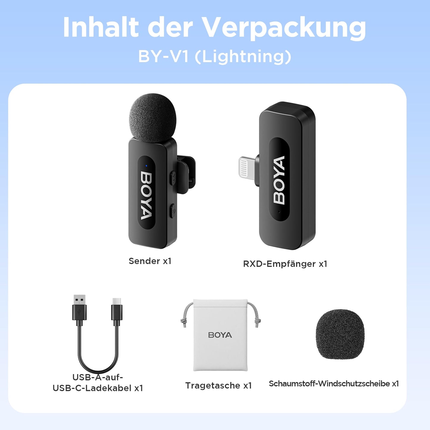 BOYA by-V1 Kabelloses Lavalier-Mikrofon für iPhone, 2,4 GHz, Plug-Play, Mini-Clip-On-Mikrofon mit Geräuschunterdrückung, für Vlogging, Video, Podcast, Interview, YouTube-Aufnahme