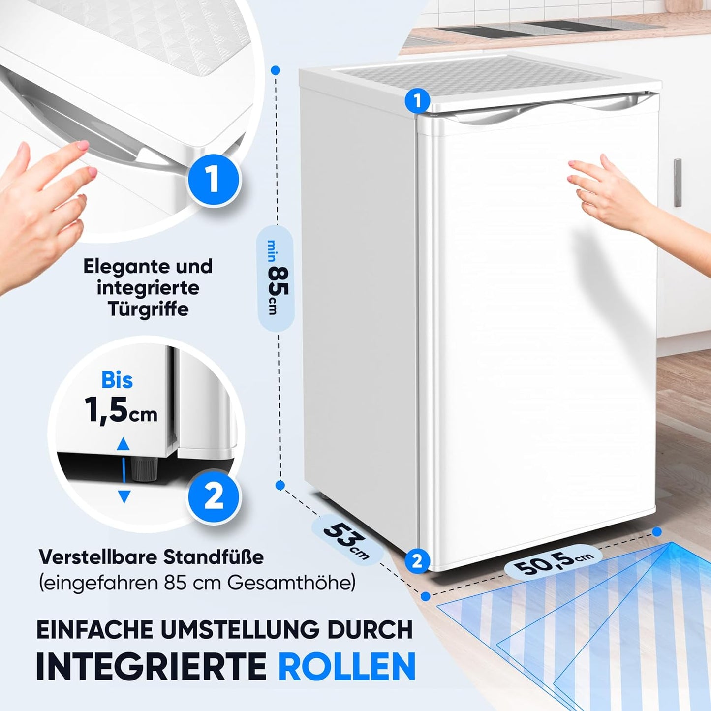 Stillstern freezer C (73L) 4-star freezer compartment -18°C, low energy consumption, 3 compartments, continuously adjustable temperature, reversible door hinge, small freezer, deep freezer