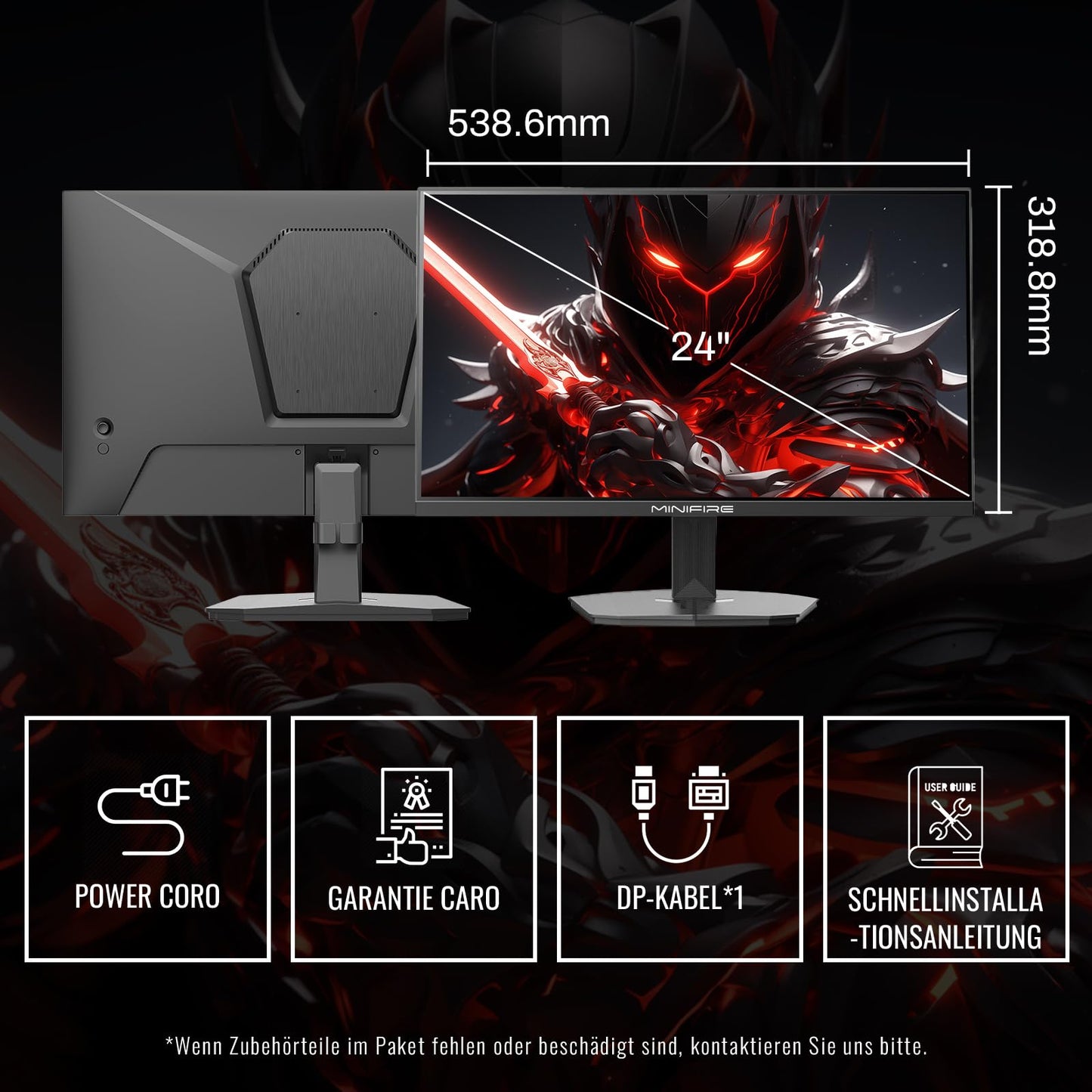 Minifire 24 Inch Monitor, 100 Hz, IPS, Full HD (1920 x 1080), AMD FreeSync, sRGB110%, Frameless Screen, Eye Care, HDMI Type-C, Adjustable Tilt, VESA (MF24X3A Type-C Cable Included)
