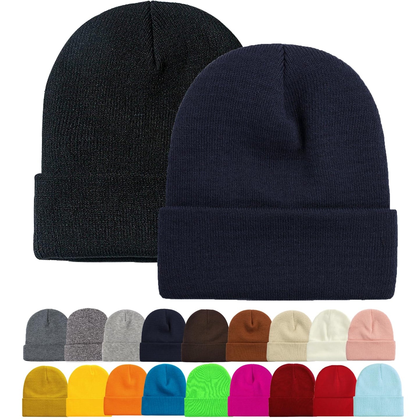 ZOORON 1&2 Pack Beanie for Men Women Slouchy Beanie Hats Winter Knit Caps Soft Ski Hat Unisex