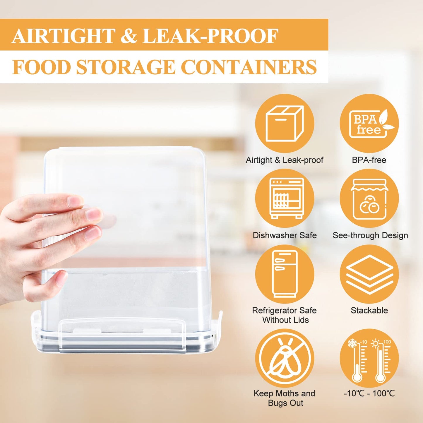 Storage Jars with Lid, Airtight, Large, 4 L, Set of 4, BPA-Free, Storage Box, Kitchen, Moth-Proof Kitchen Organiser, Flour, Spaghetti Cornflakes, Cereal Storage, Storage Container with Labels