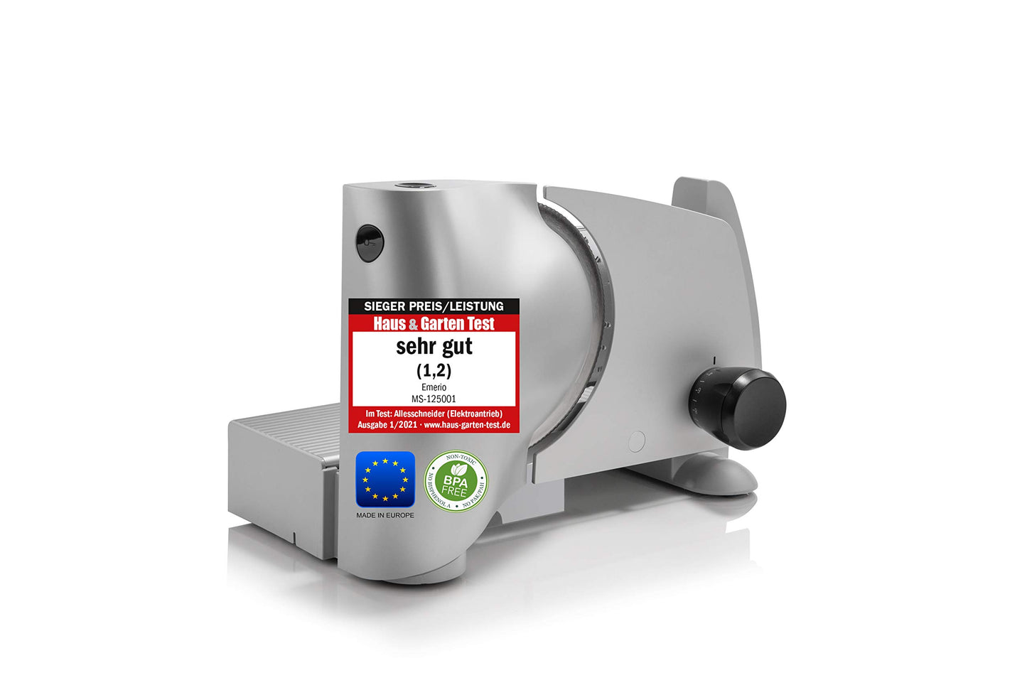 Emerio Allesschneider "Made in EU", Edelstahl Messereinheit in Deutschland produziert, einstellbar 0-17mm, BPA frei, platzsparend klappbar, mit Sicherheitsschalter, Eco 100 Watt, MS-125000.1, Schwarz