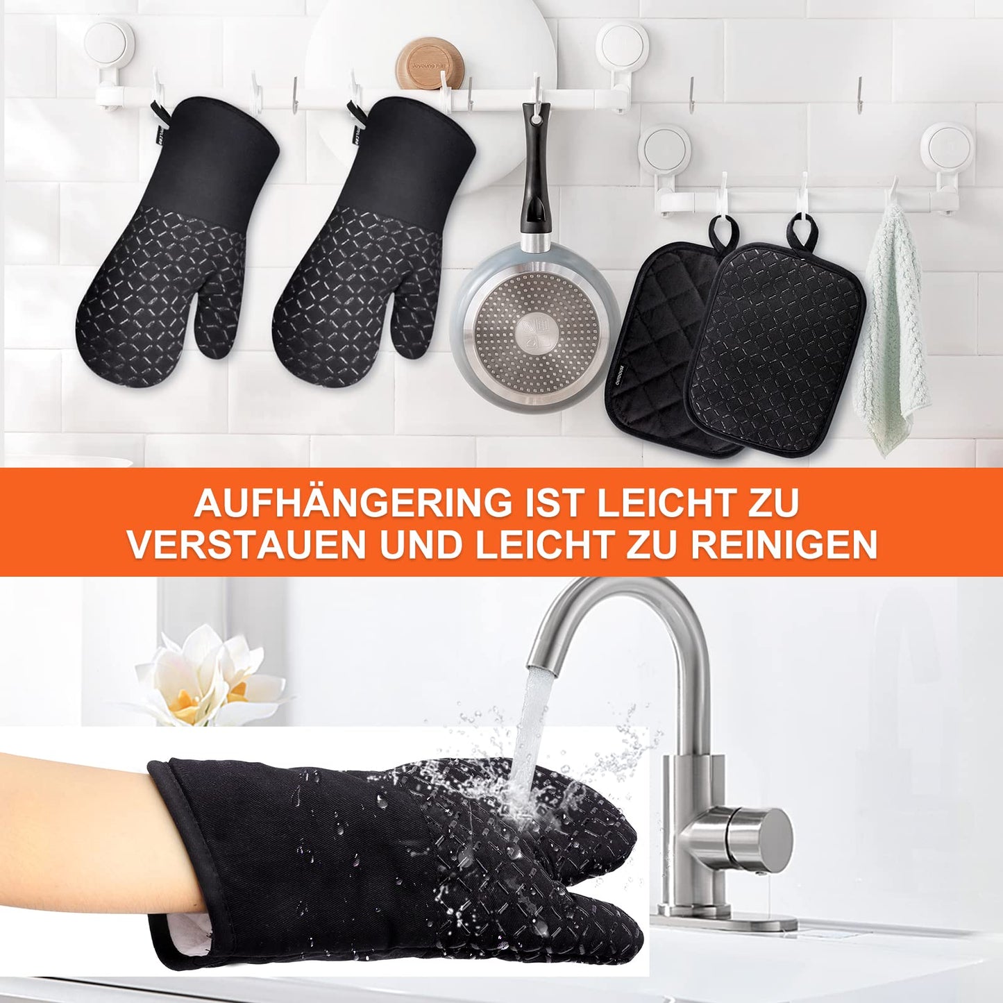 MILcea Ofenhandschuhe Topflappen Topfhandschuhe 4er Set, Backhandschuhe Kochhandschuhe Oven Mitts Hitzebeständig, 30*18*3.5cm