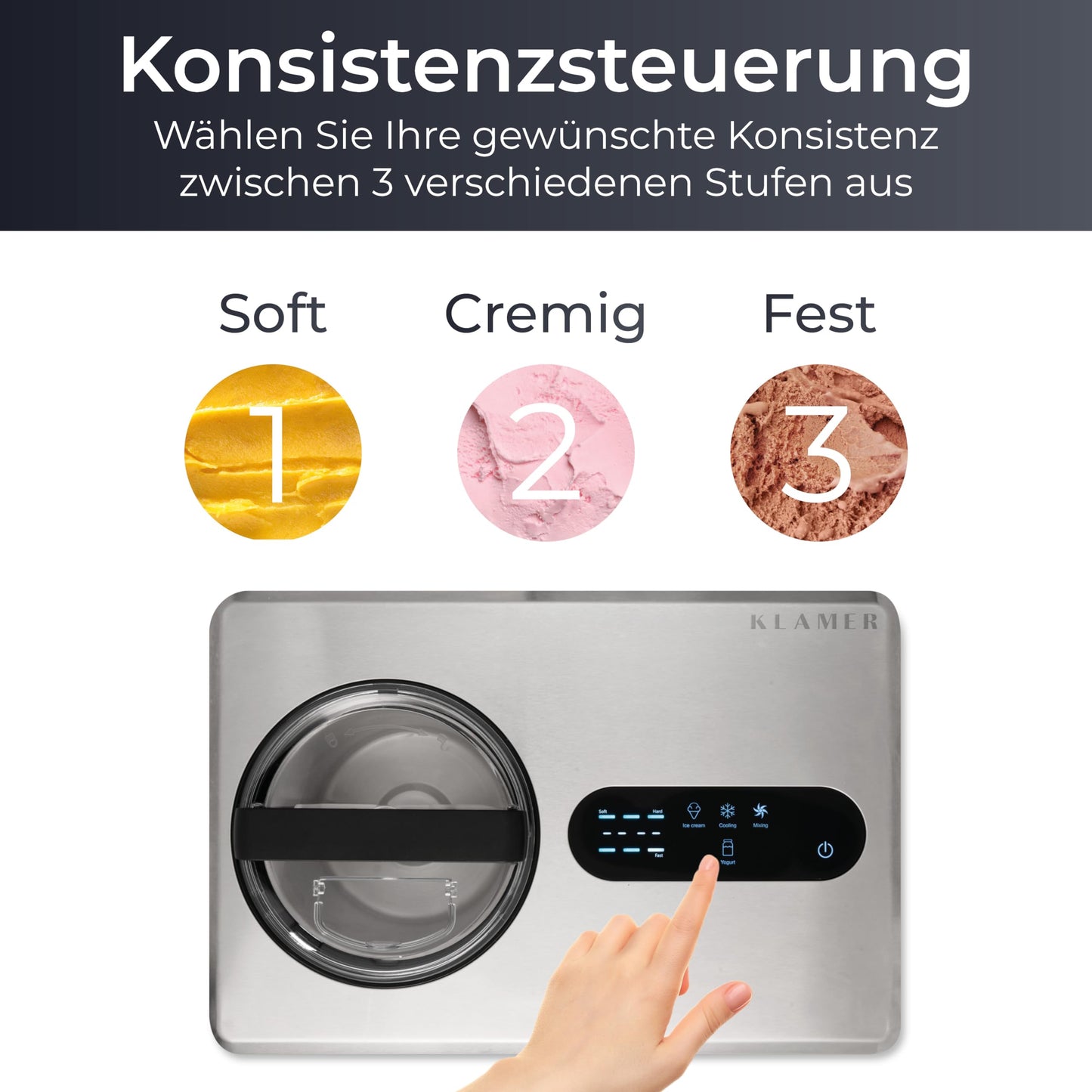 KLAMER 2-in-1 Ice Cream Maker & Yoghurt Maker 2 L, 180 W Stainless Steel Ice Cream Machine with Cooling and Heating Function, Homemade Ice Cream with Self-Cooling Compressor