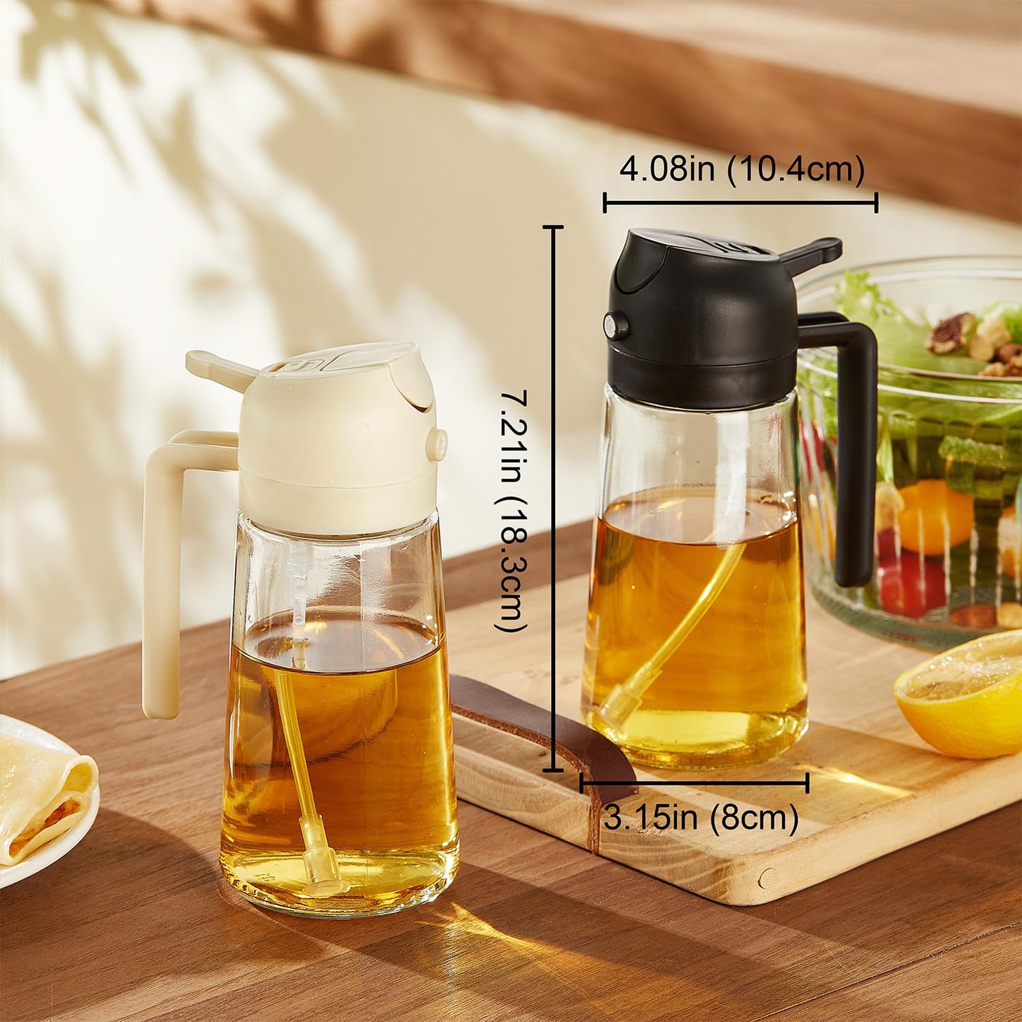 TrendPlain 16 oz Oil Sprayer for Cooking Oil - 470 ml Olive Oil Bottle - 2-in-1 Oil Dispenser and Oil Sprayer - Kitchen Gadgets for Cooking, Salad and Grill Black