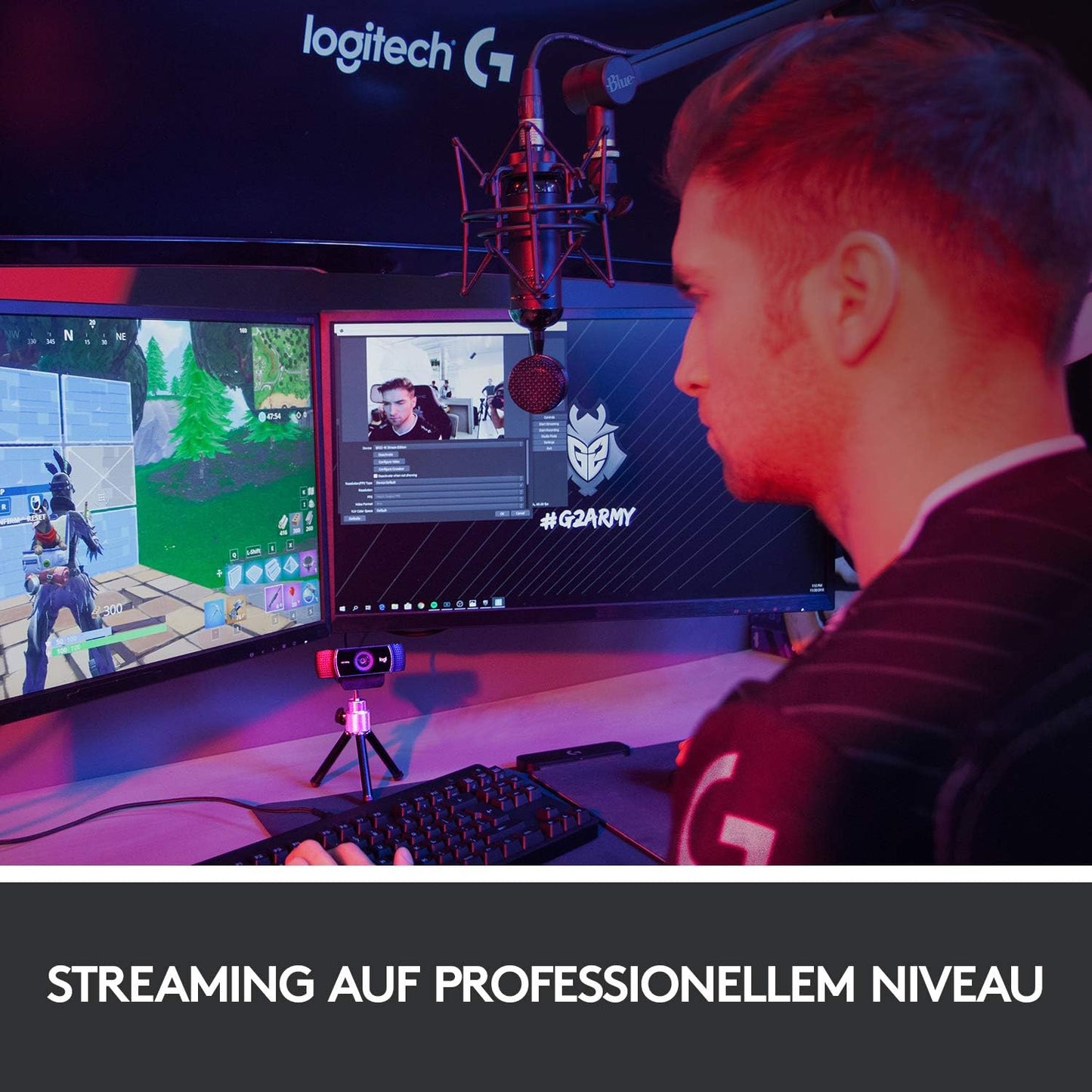Logitech C922 PRO Webcam mit Stativ, Full-HD 1080p, 78° Sichtfeld, Autofokus, Belichtungskorrektur, H.264-Kompression, USB-Anschluss, Für Streaming via OBS, Xsplit, etc. - Schwarz