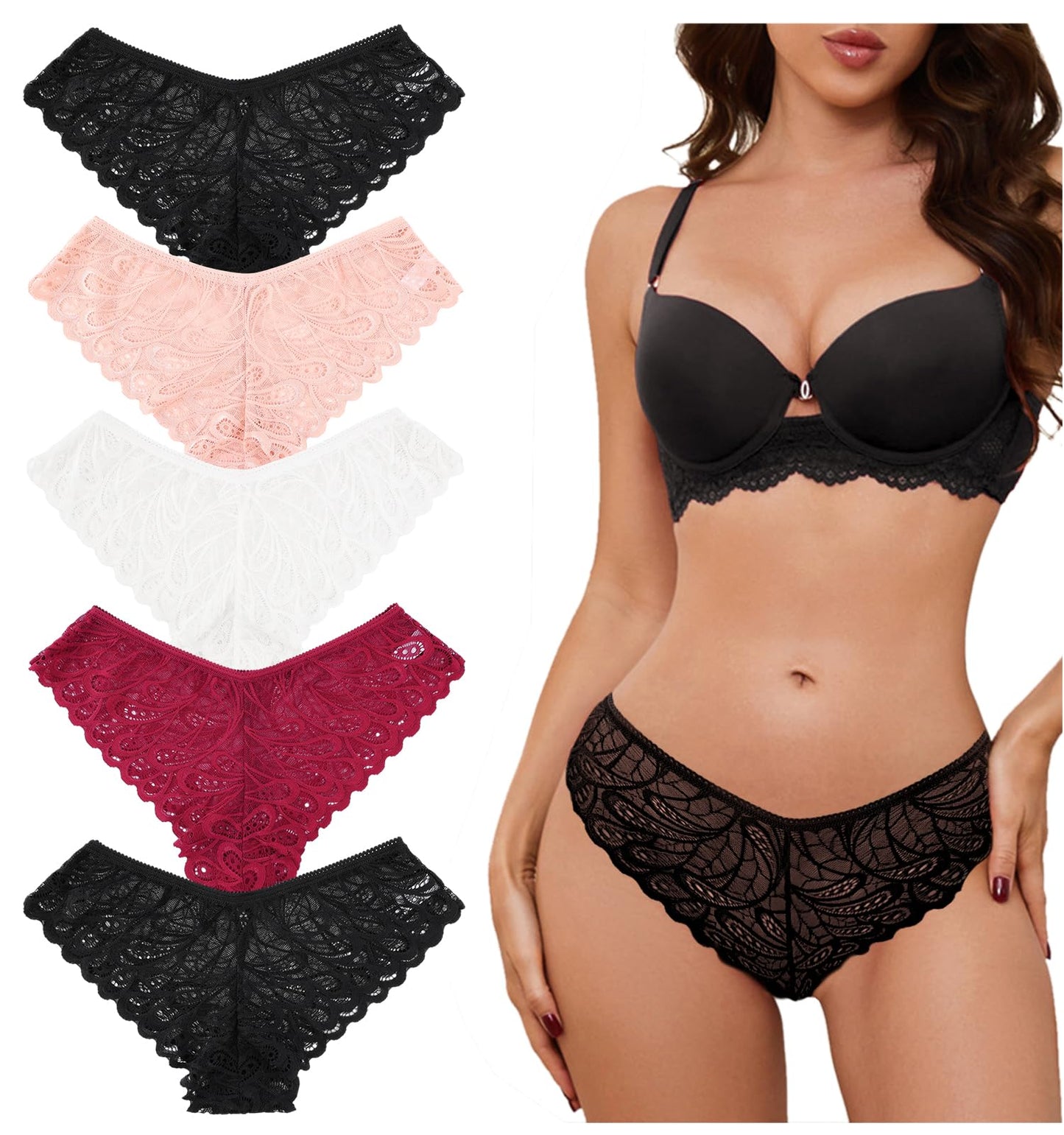 Lishang Women's Lace Thong 5-Pack - Sexy Low Waist Lingerie