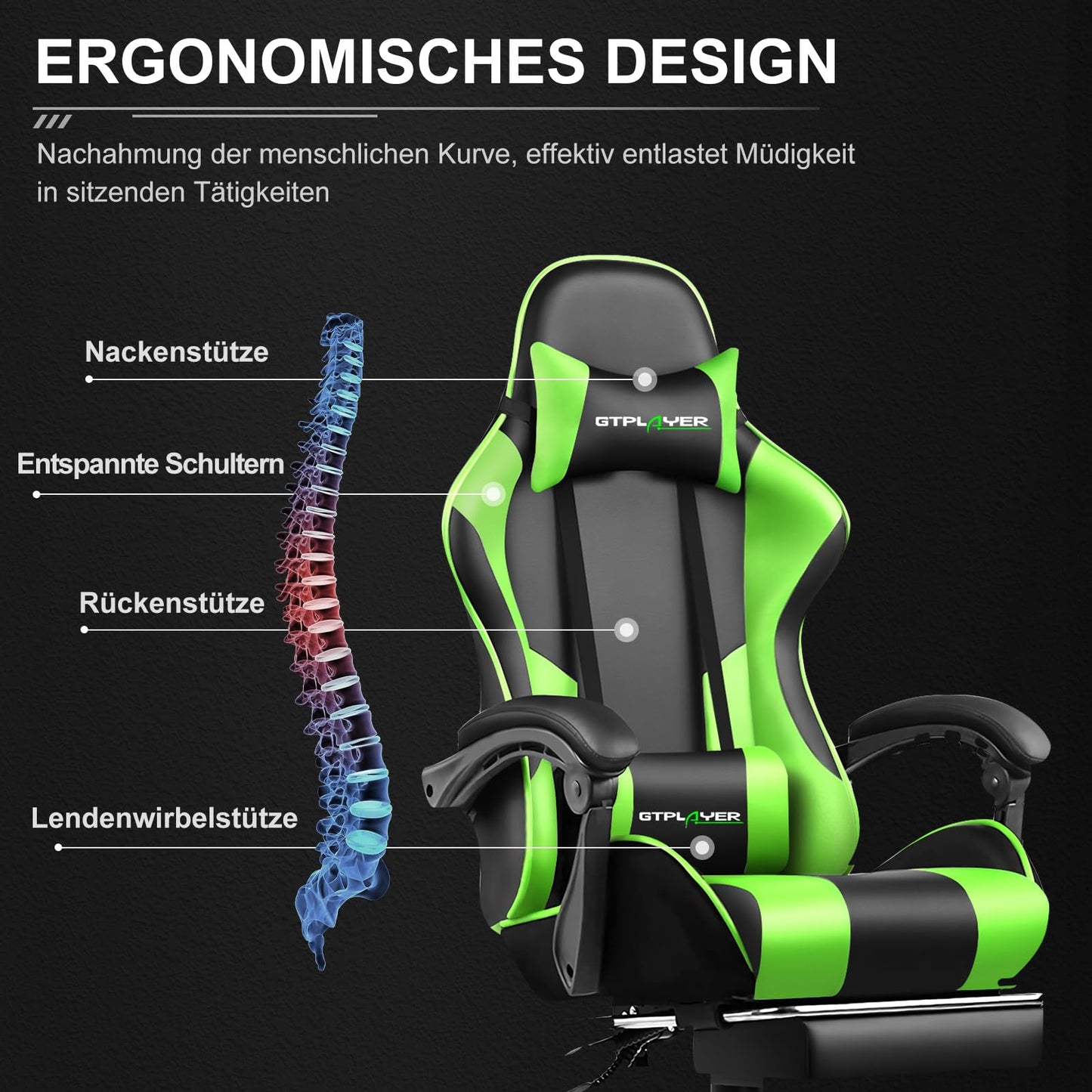 GTPLAYER Office Chair Gaming Chair Massage Gaming Armchair Ergonomic Gamer Chair with Footrest, Headrest Massage Lumbar Cushion, Padded Gaming Chair, Swivel Chair White