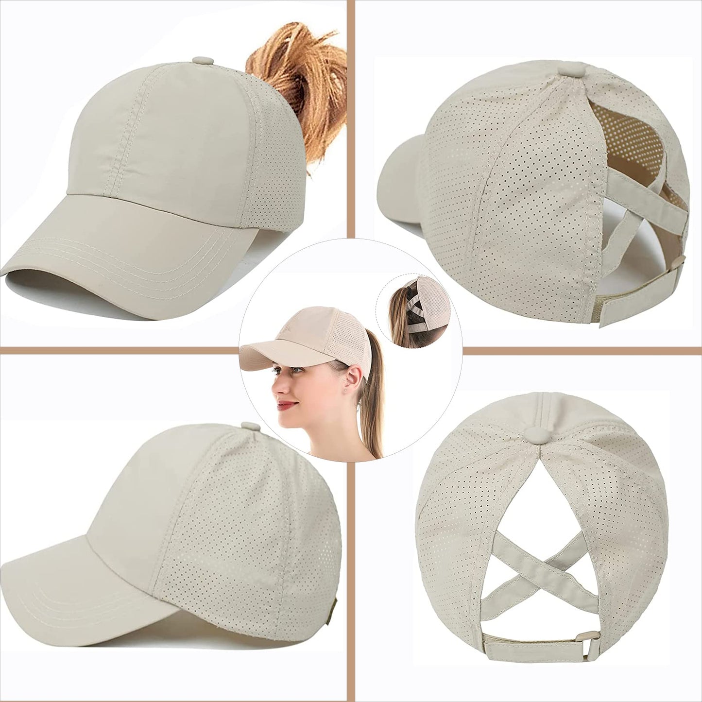 Womens Ponytail Hat Baseball Cap, Adjustable Criss Cross Baseball Cap High Bun Unisex Quick Drying Trucker Hats