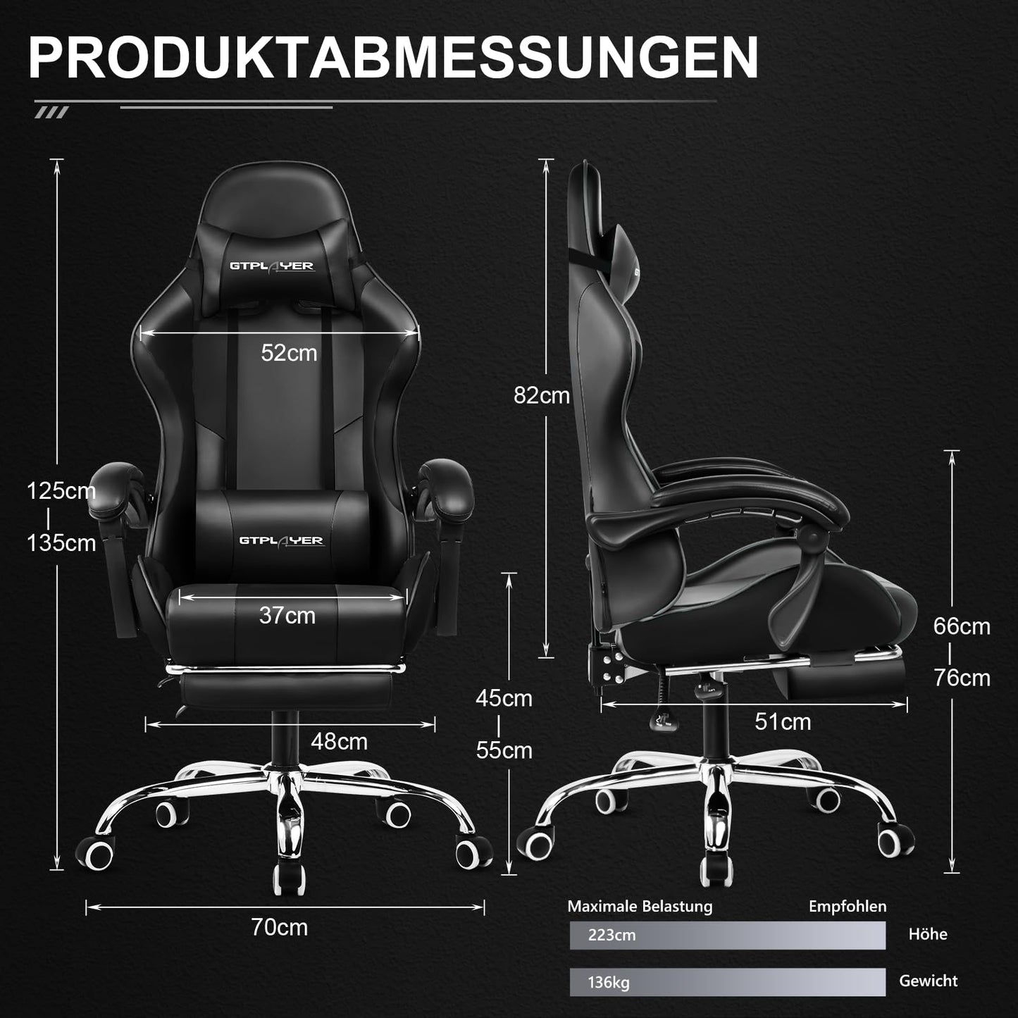 GTPLAYER Office Chair Gaming Chair Massage Gaming Armchair Ergonomic Gamer Chair with Footrest, Headrest Massage Lumbar Cushion, Padded Gaming Chair, Swivel Chair White