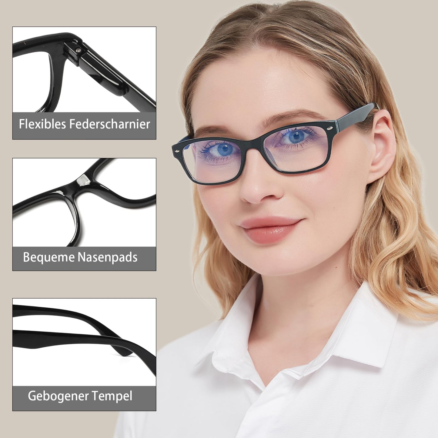COJWIS 5 Pack Lesebrille Blaulichtfilter Brille Herren Damen Schwarz Leser Computer Brillen Feder Scharnier Lesebrillen (5 Schwarz, 2.75, Dioptrien)