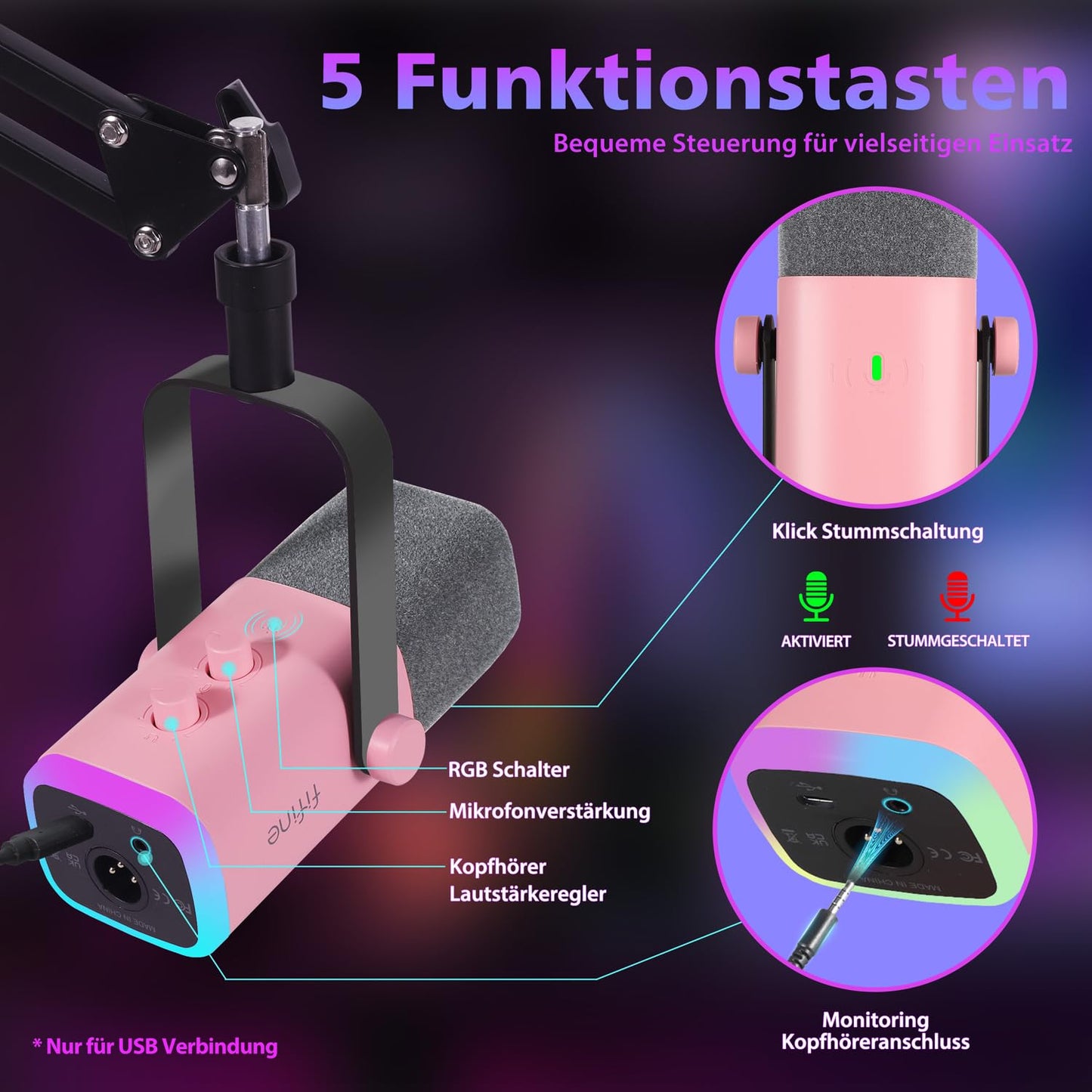 FIFINE XLR Streaming Microphone for Podcast Studio, USB Dynamic Microphone Gaming PC with Mute Button, for PS4/5 Mac Mixer Sound Cards