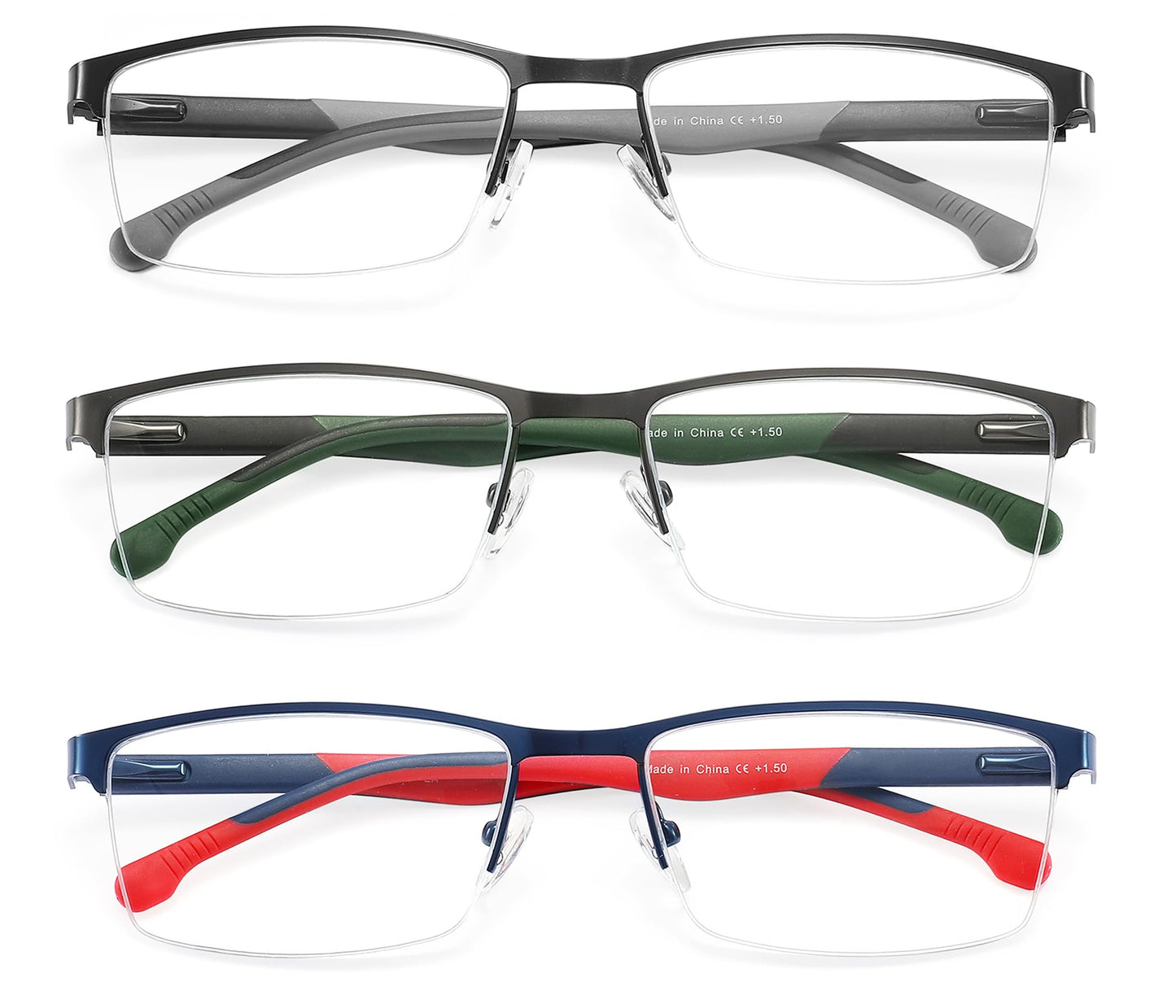MODFANS 3er-Pack Lesebrille Herren Blaulichtfilter Metallrahmen Rechteck Stil Edelstahl Material