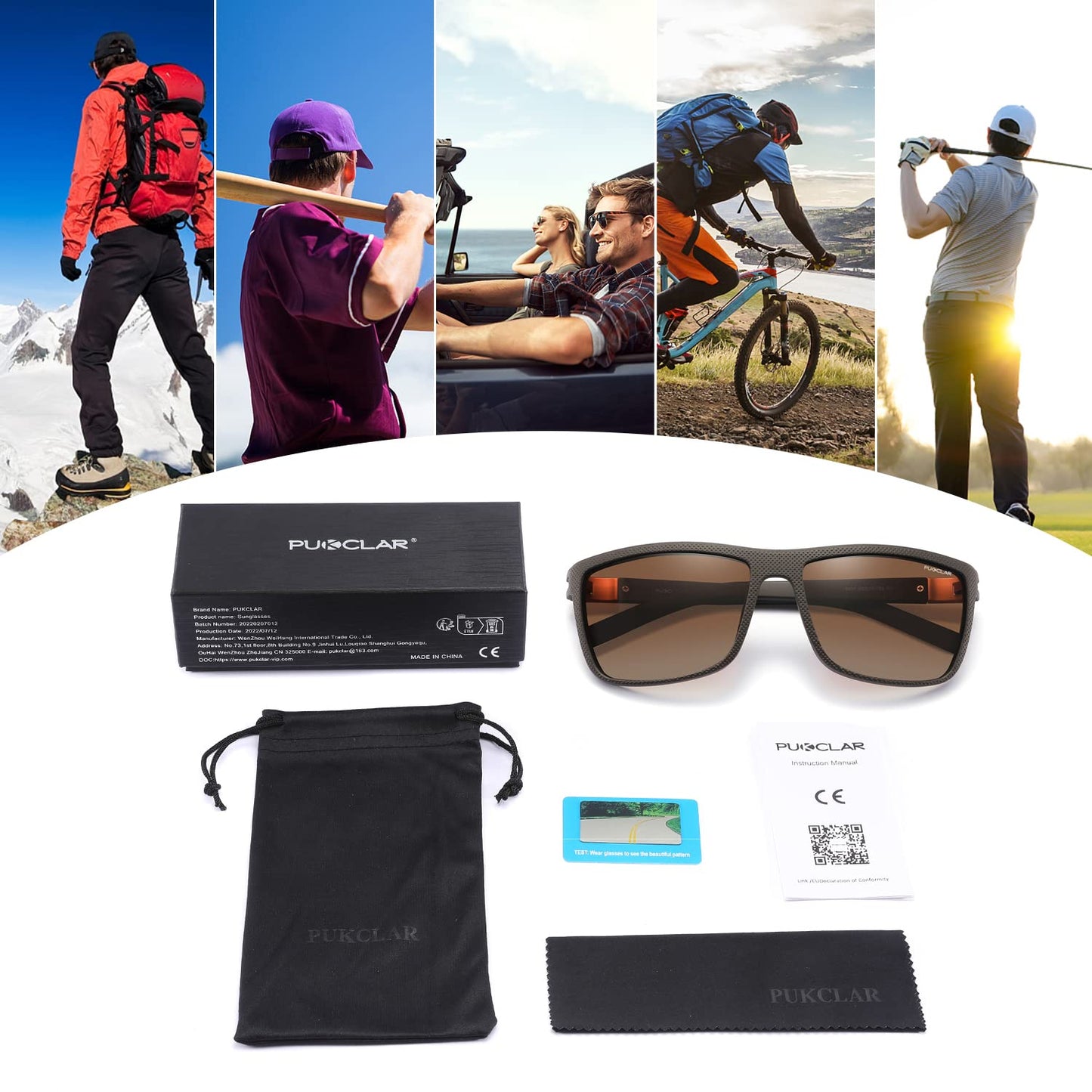 PUKCLAR Polarisierte Männer Sonnenbrille Sport Fahren Frauen Sonnenbrille Radfahren Laufen Fischen Brille TR90 Frame