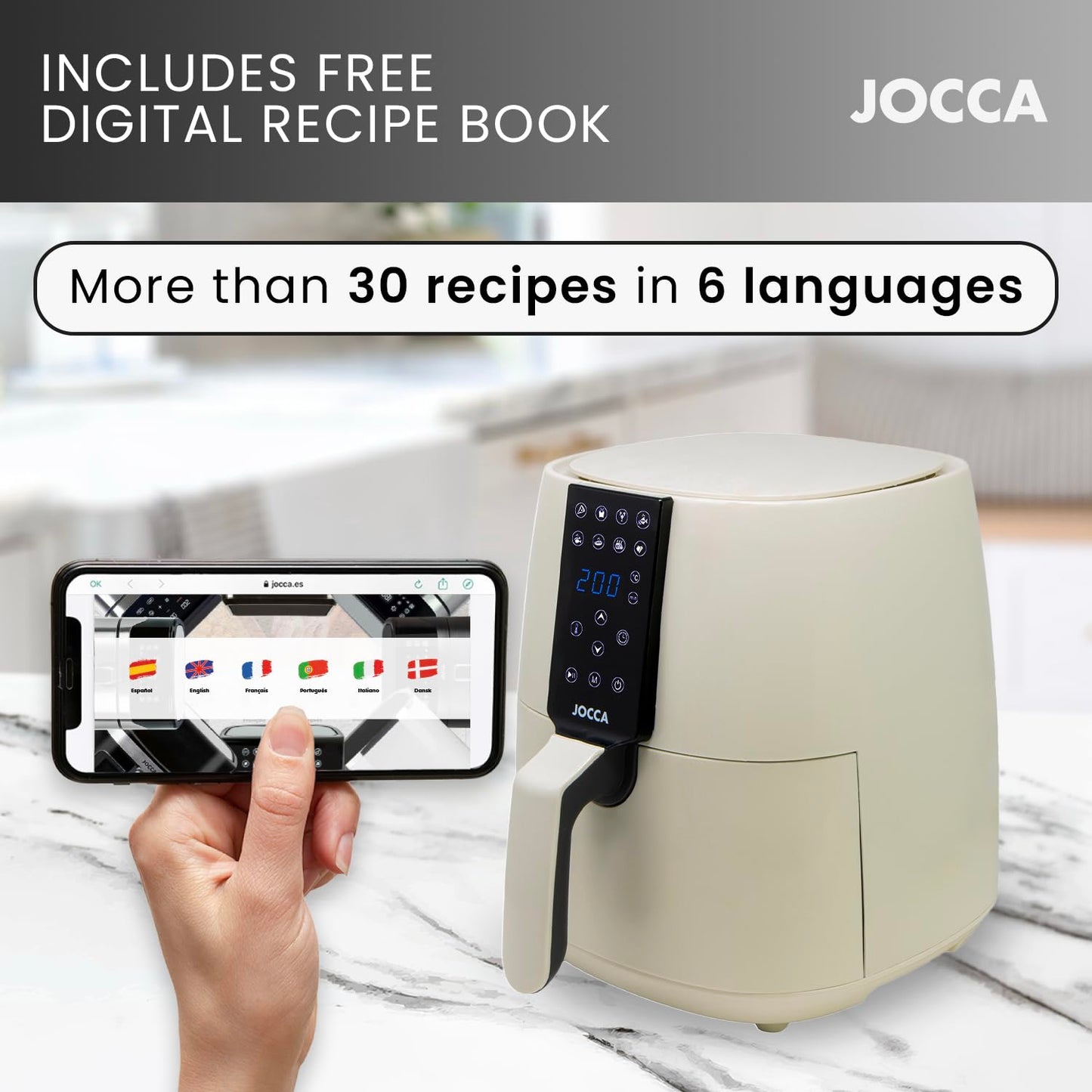 Jocca Heißluftfritteuse Sweet Line, 3,8L Fritteuse, 1450W, 8 Programme, LED Touchscreen, Timer, Rosa