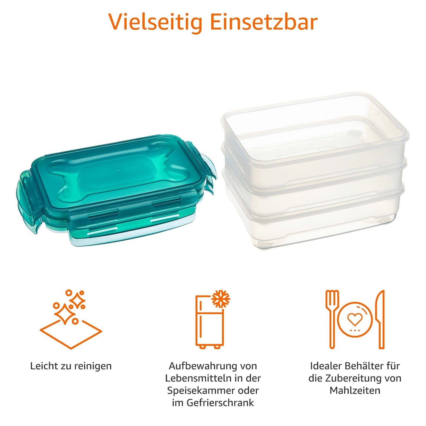 Amazon Basics Gefrierbehälter im Set, mit Deckel, luftdicht, auslaufsicher, stapelbar, für Kühlschrank/Gefriertruhe, BPA-frei, Kunststoff, mikrowellen- und spülmaschinenfest, 6 Stück 1er-Pack, farblos