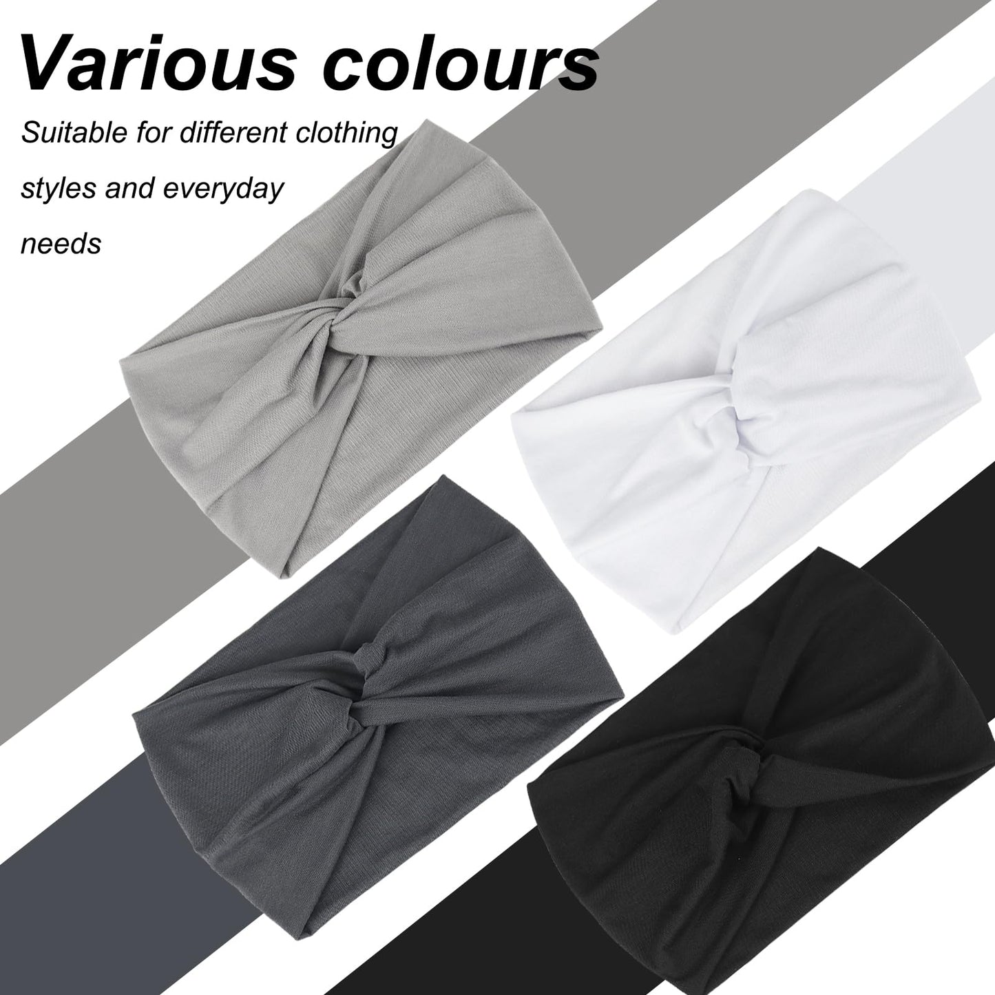 BELEVO Haarband Damen, Extra Breit Stirnband Damen Dünn 18cm Haarbänder Elastische Stirnbänder Weiche Haarreifen Headband Haarschmuck für Yoga Sport 4 Stück