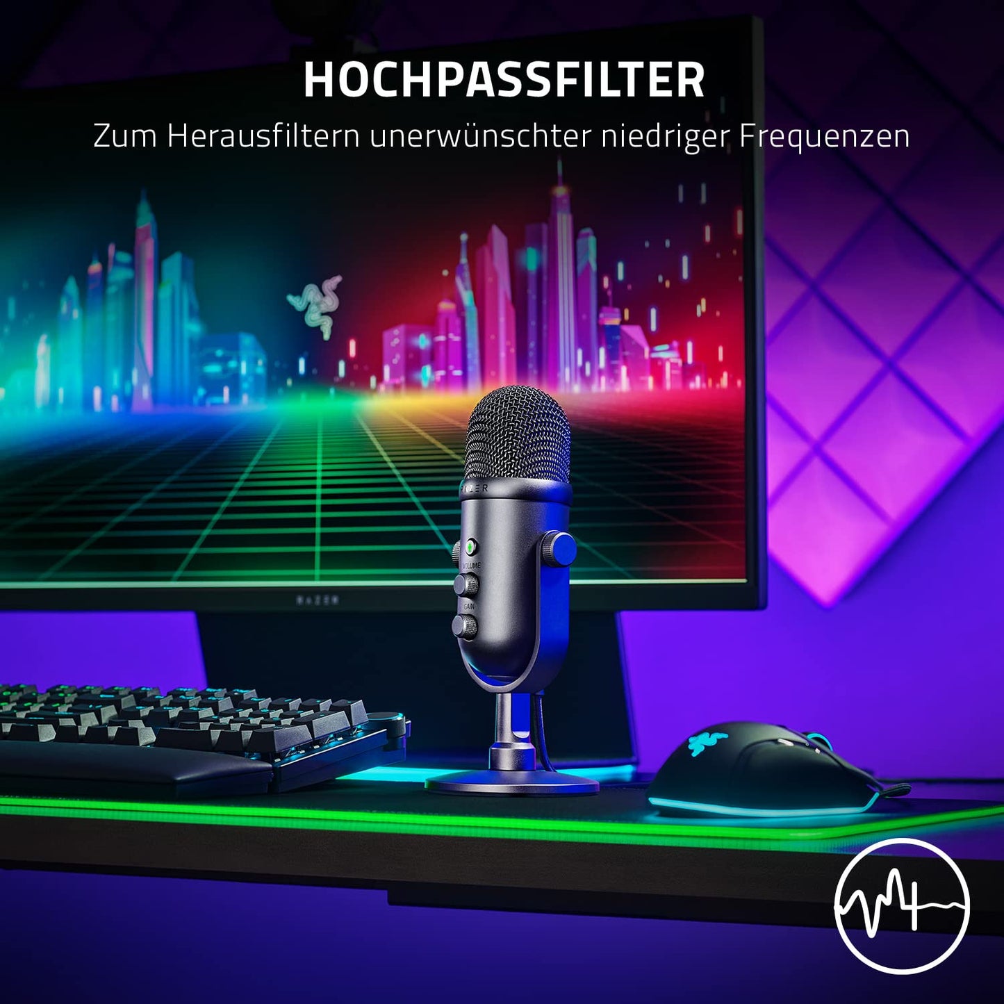 Razer Seiren V3 Mini - Ultrakompaktes USB-Mikrofon (14mm Supernieren Kondensatormikrofon, Tap-to-Mute-Sensor mit LED-Anzeige, integrierter Stoßdämpfer, Plug-and-Play Design) Schwarz