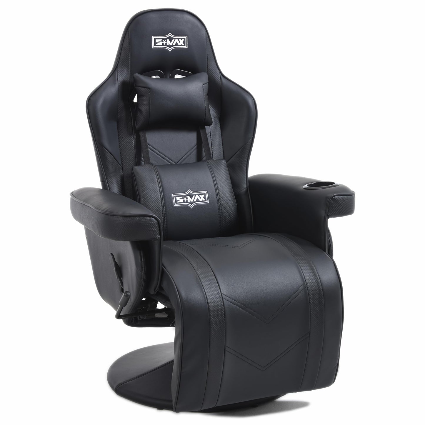 S*MAX Gaming Stuhl mit Fußstütze Gaming Sessel hoher Rückenlehne mit Verstellbarer Rückenlehne Becherhalter Seitentasche Gaming Stühle für Erwachsene Schwarz