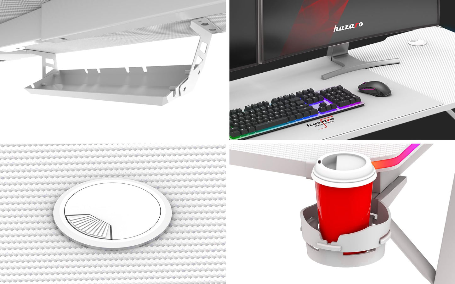 huzaro Hero 4.8 RGB | LED Gaming PC Tisch XXL Schreibtisch | Inklusive Mauspad | Kopfhörerhaken Getränkehalter | Kabelorganisator | Carbon Tischplatte | Stabiler Computertisch | 160x60cm | Schwarz