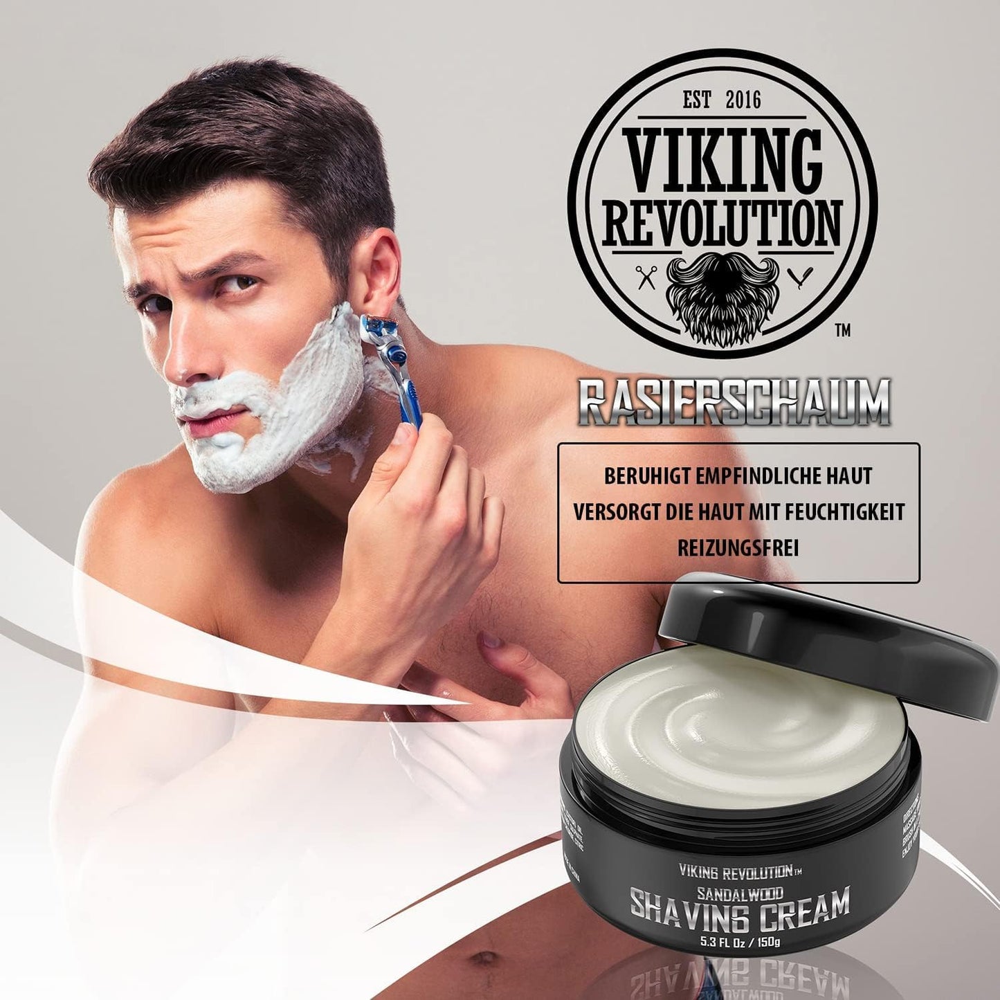 Viking Revolution - Luxus-Rasiercreme Männer - Sandelholzduft - Weiche, Glatte & Seidige Shaving Cream Men - Reichhaltiger Schaum für die Sanfteste Rasur - 150 g