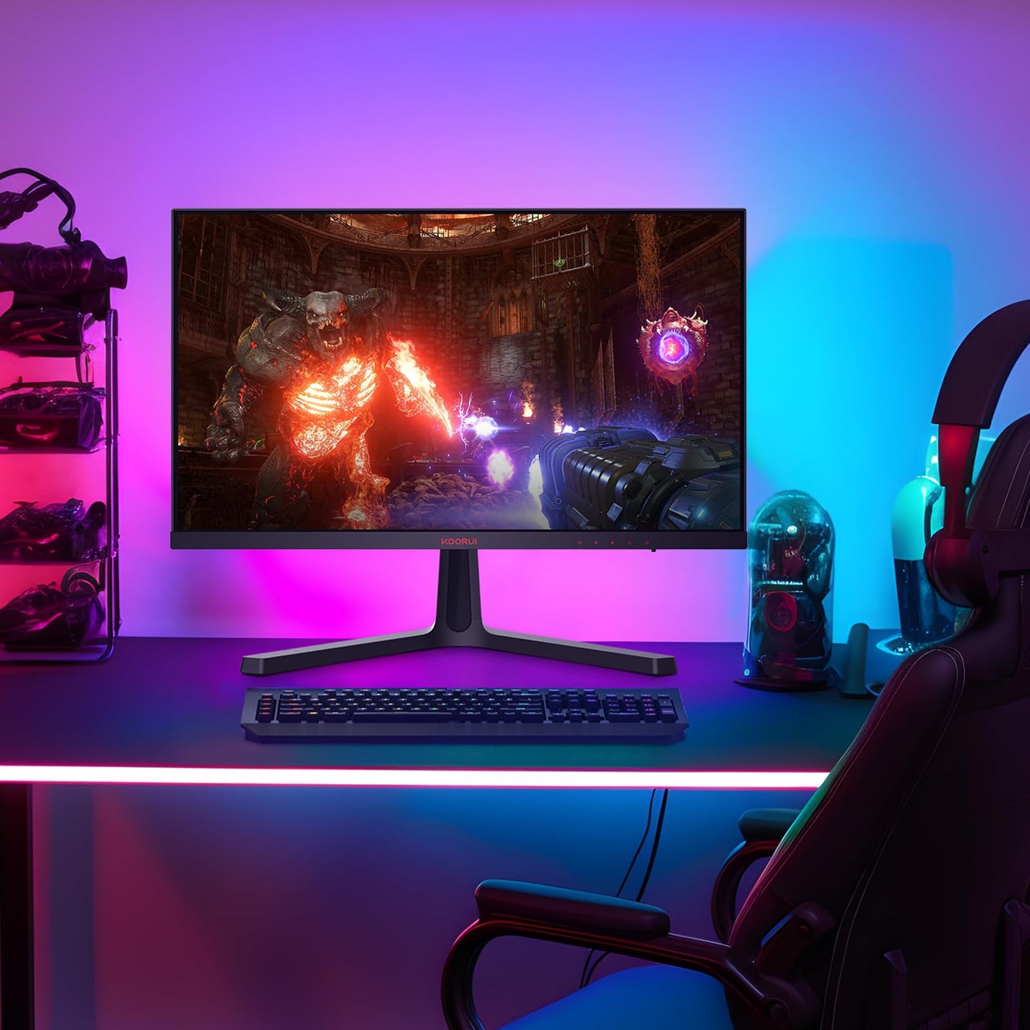 KOORUI Gaming Monitor 27 Zoll, 170Hz, IPS, 2K QHD(2560 x 1440p), HDR 400, 1ms, Adaptive Sync, DisplayPort, HDMI, 100% sRGB, Höhenverstellbar, Augenpflege, VESA 75x75