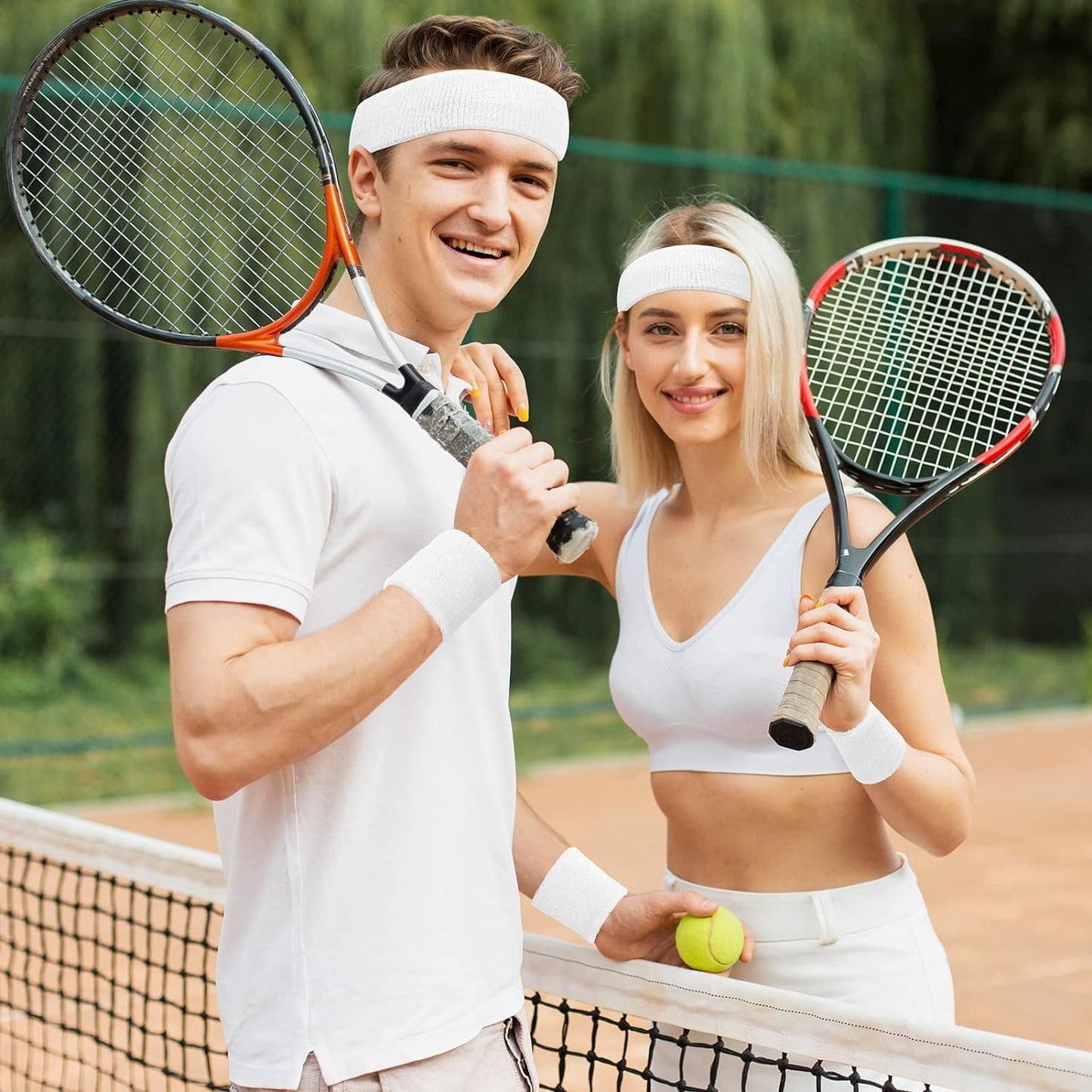 Hatstar 3-teiliges Schweißband Set | 1x Stirnband + 2X Schweißbänder für Handgelenke | Stirnband Damen & Herren | Accessoire für Karneval & Fasching Aerobic Kostüm