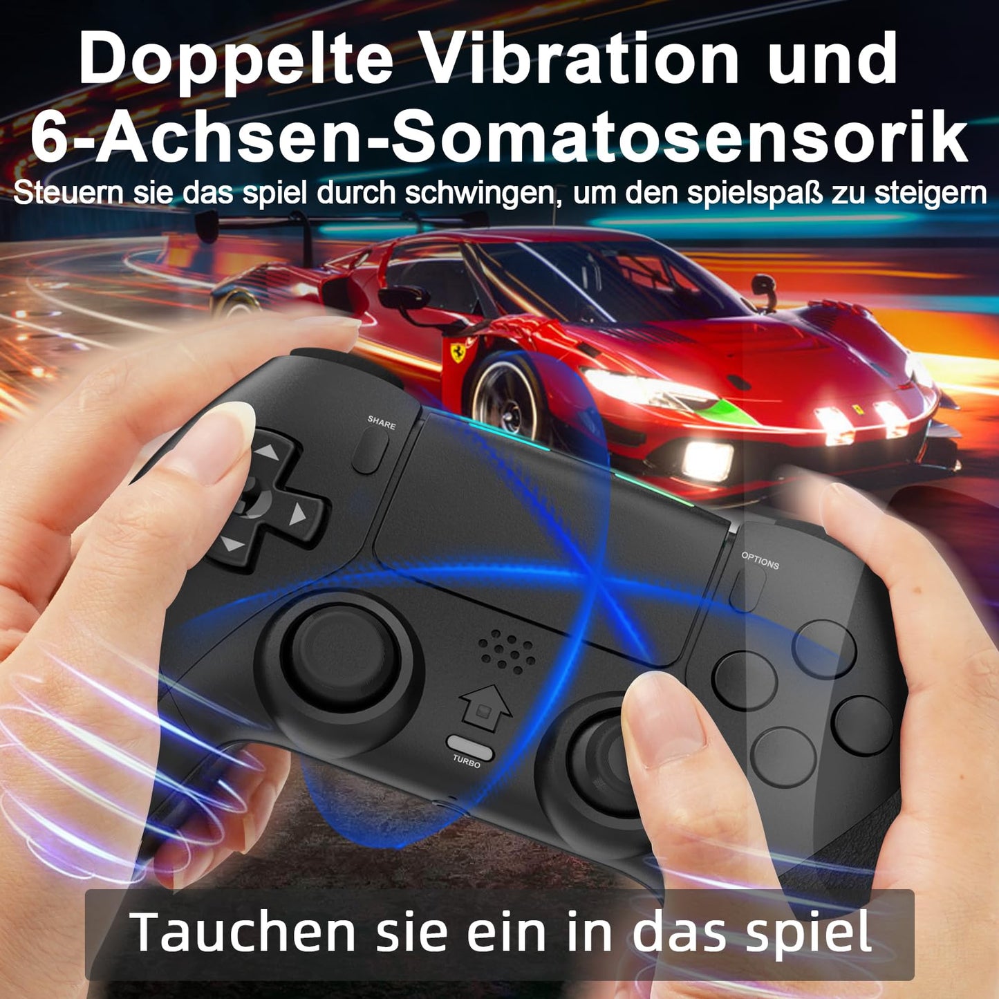 Shiptree Wireless Controller für PS-4, Game Controller Kompatibel mit PS-4/Slim/Pro mit 2 Programmierbaren Tasten, Gamepad mit Trubo/Dual Vibration/6-Achsen Gyro Sensor/Touchpanel/Audio Jack - Weiß