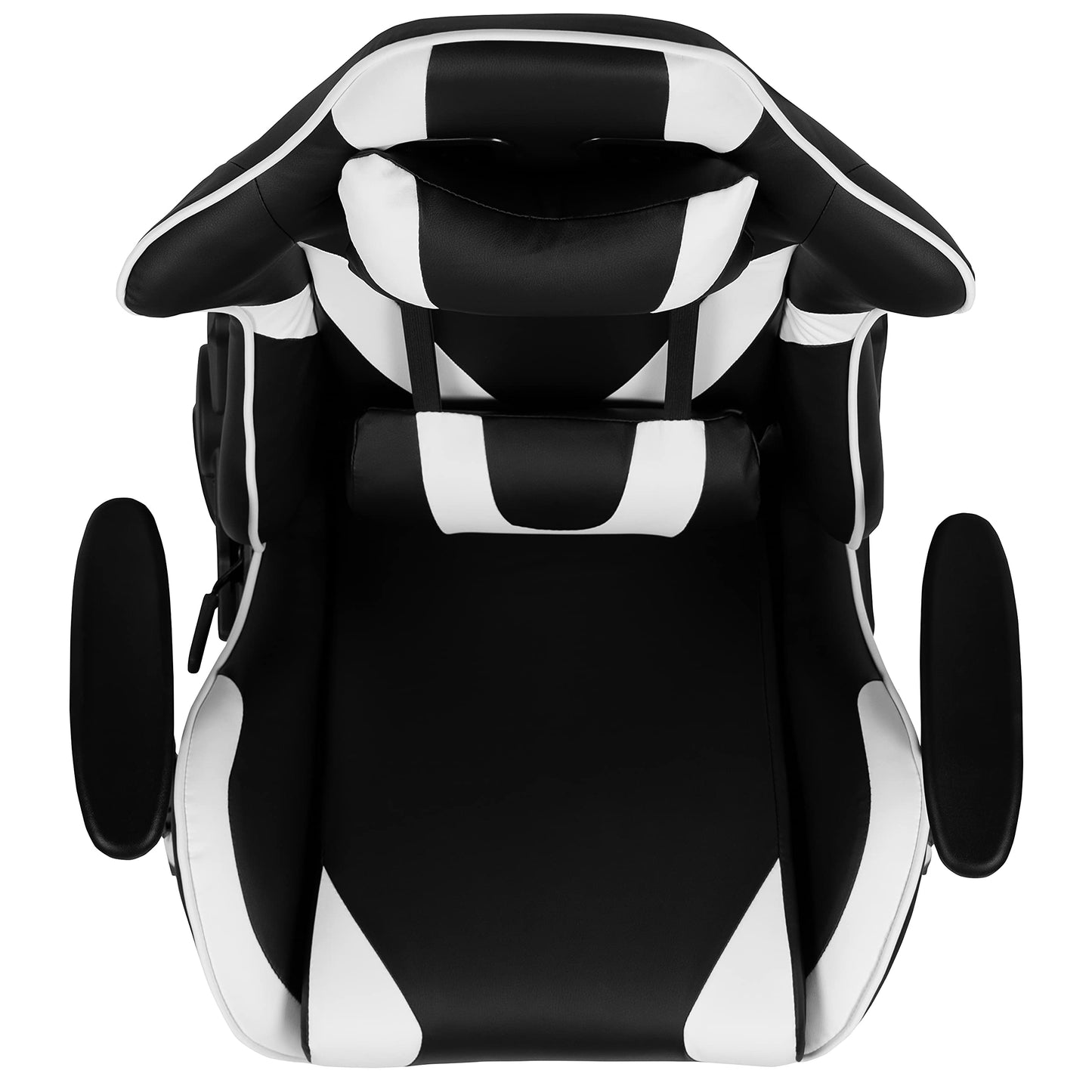 Flash Furniture X30 Gaming-Stuhl, ergonomischer Bürostuhl für PC- und Gaming-Setups, verstellbarer Rennsport-Stuhl mit vollständig verstellbarer Rückenunterstützung, schwarz mit weißer Verzierung