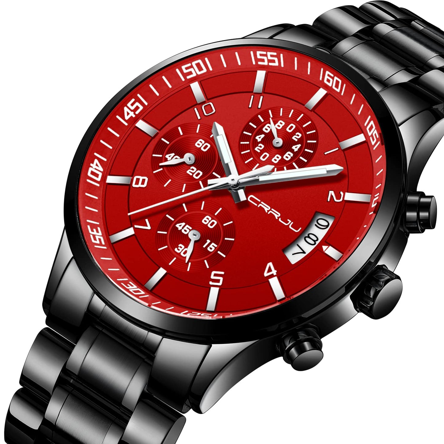 CRRJU Herren Uhr Business Edelstahl wasserdichte Chronographen mit Kalender Armbanduhr Edelstahlband Stoppuhr Analog Quarzuhr