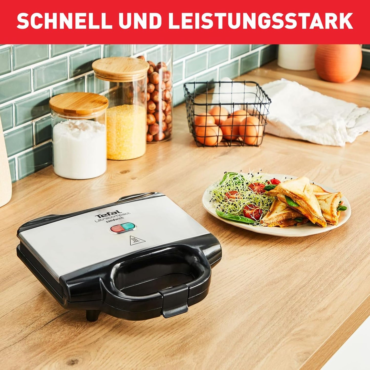 Tefal Ultracompact Sandwichmaker| für dreieckige Sandwichtoasts | antihaftbeschichtete Platten | leichte Reinigung | kein Anbrennen | 700W | Sandwich-Grill | 26.5 x 12 x 26 cm