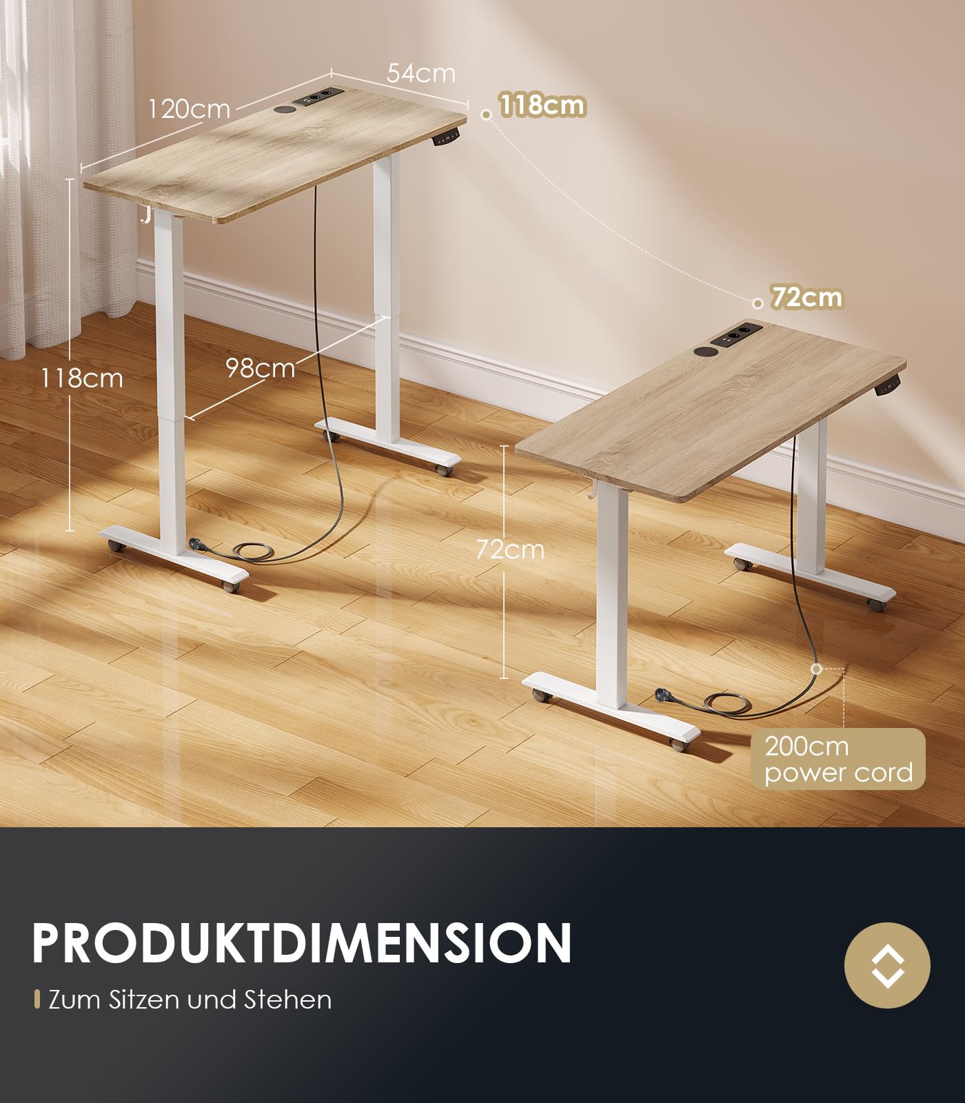 OffiGo Höhenverstellbarer Schreibtisch, 180cm, Elektrischer Schreibtisch mit USB, Schreibtisch Höhenverstellbar mit 2 Memory Funktion, Tisch Höhenverstellbar für Büro, Zuhause, Gaming, Schwarz