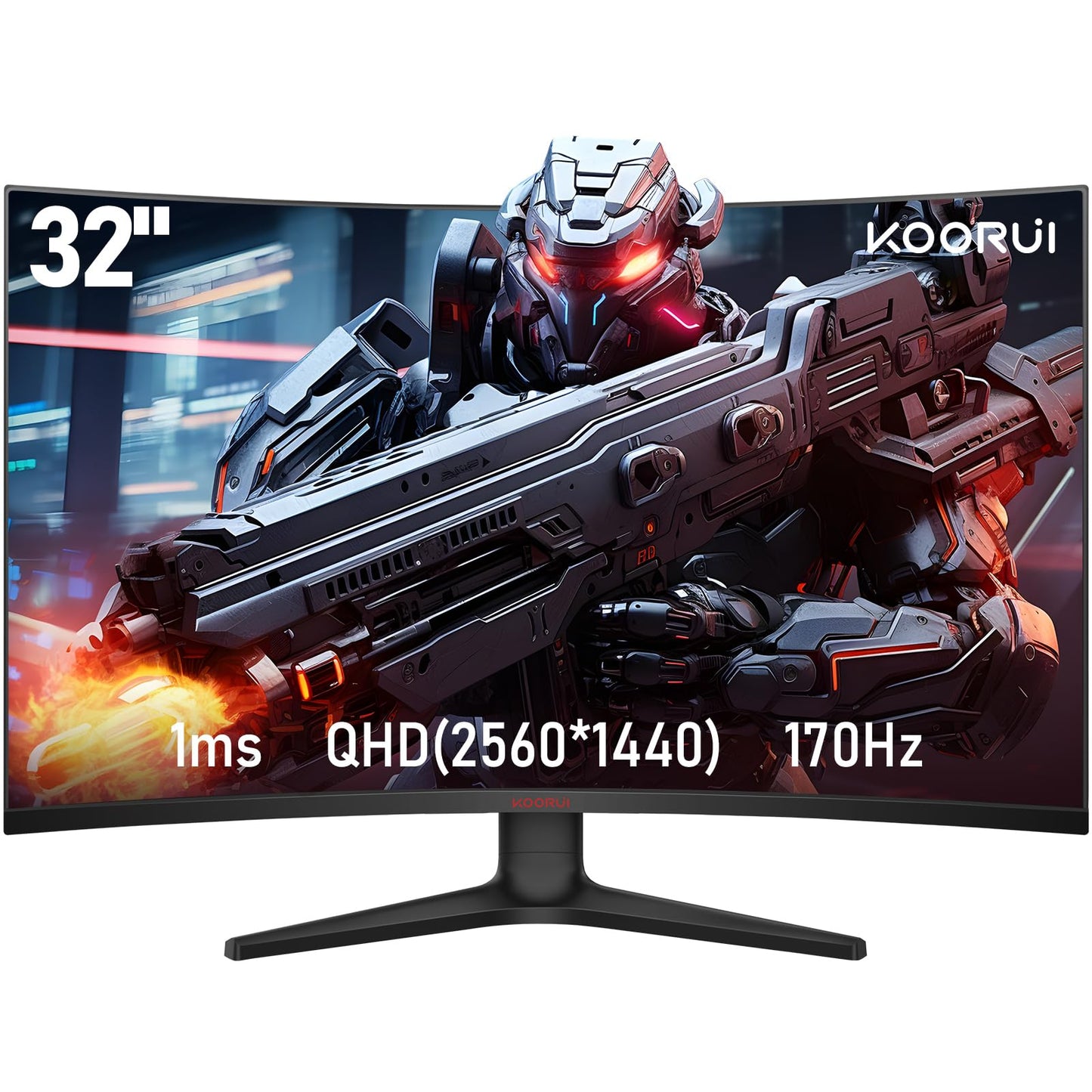KOORUI 24 Zoll Curved Gaming Monitor, FHD 1080p, 1ms Reaktionszeit,180Hz Bildwiederholraten, HDMI 2.0/DP 1.2, 250cd/m² Helligkeit