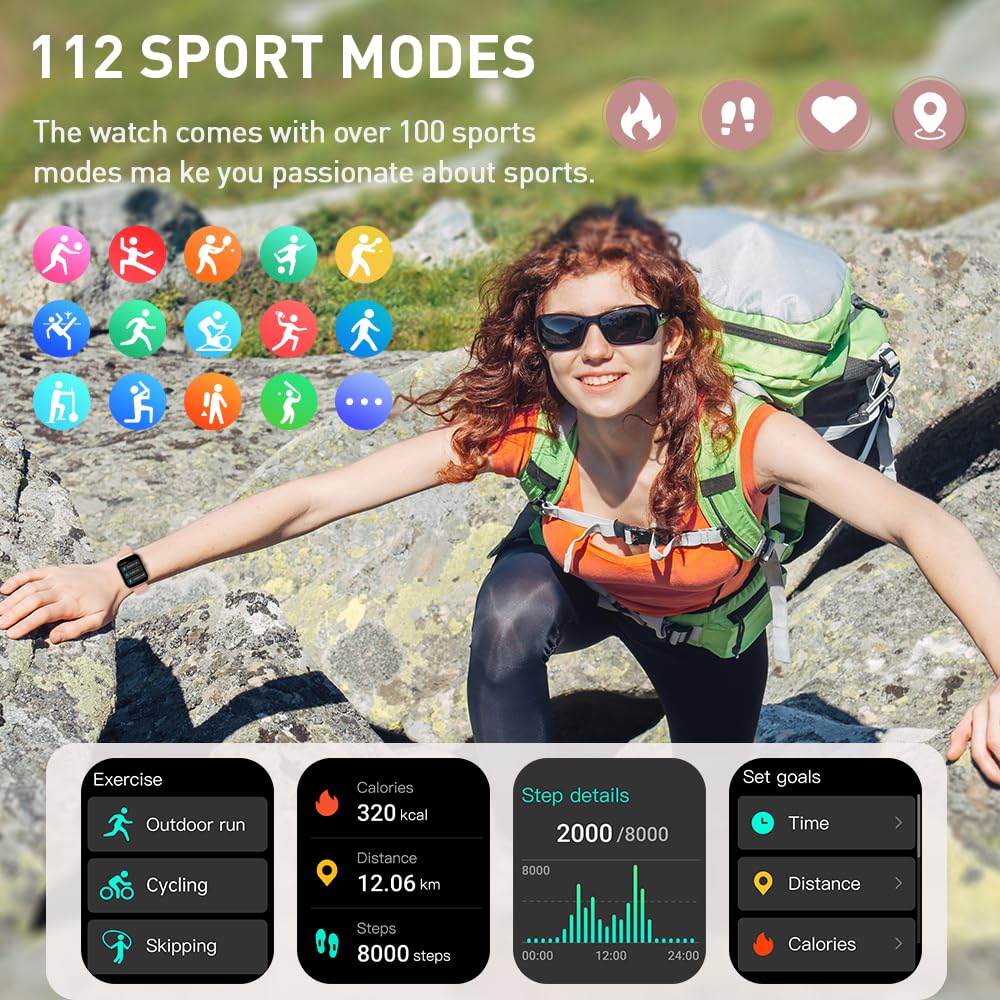 Smartwatch Herren Damen, 2025 HD 1,96" Fitnessuhr Smart Watch mit Telefonfunktion, 115+ Sportmodi Schrittzähler Armbanduhr, Herzfrequenz SpO2 Schlafmonitor, IP68 Wasserdicht Sportuhr für Android iOS