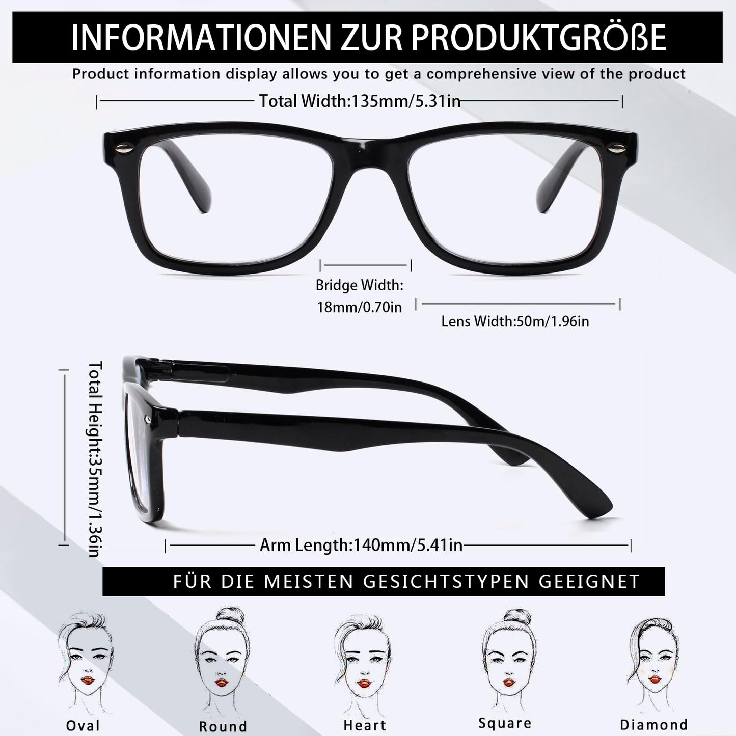 COJWIS 5 Pack Lesebrille Blaulichtfilter Brille Herren Damen Schwarz Leser Computer Brillen Feder Scharnier Lesebrillen (5 Schwarz, 2.75, Dioptrien)