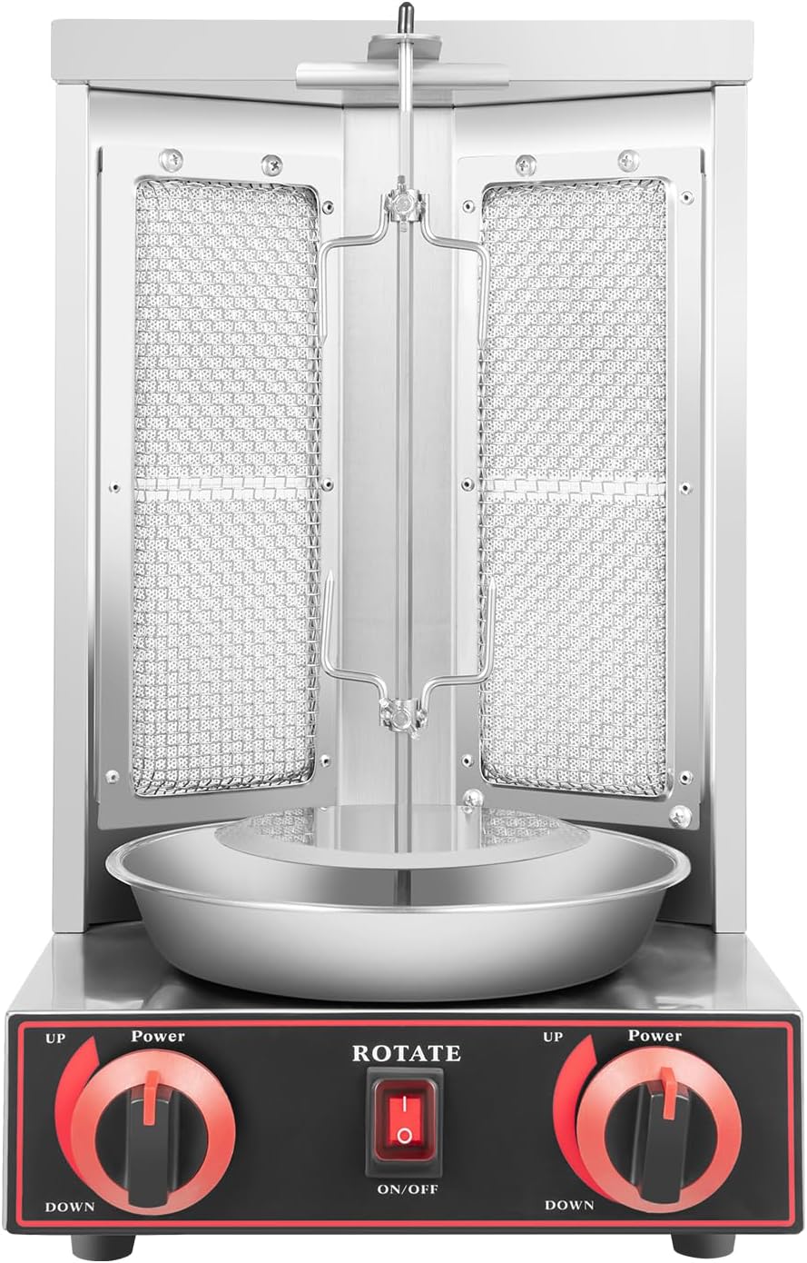 Mudshape 3000W 2 Brenner Gas Edelstahl Döner Kebab Maschine Dönergrill-Brenner-Kebap Gril Dönergrill Tischgrill BBQ Grillofen Vertikale Broiler Gaskochmaschine Spinnen Döner Shawarma Dönermaschine