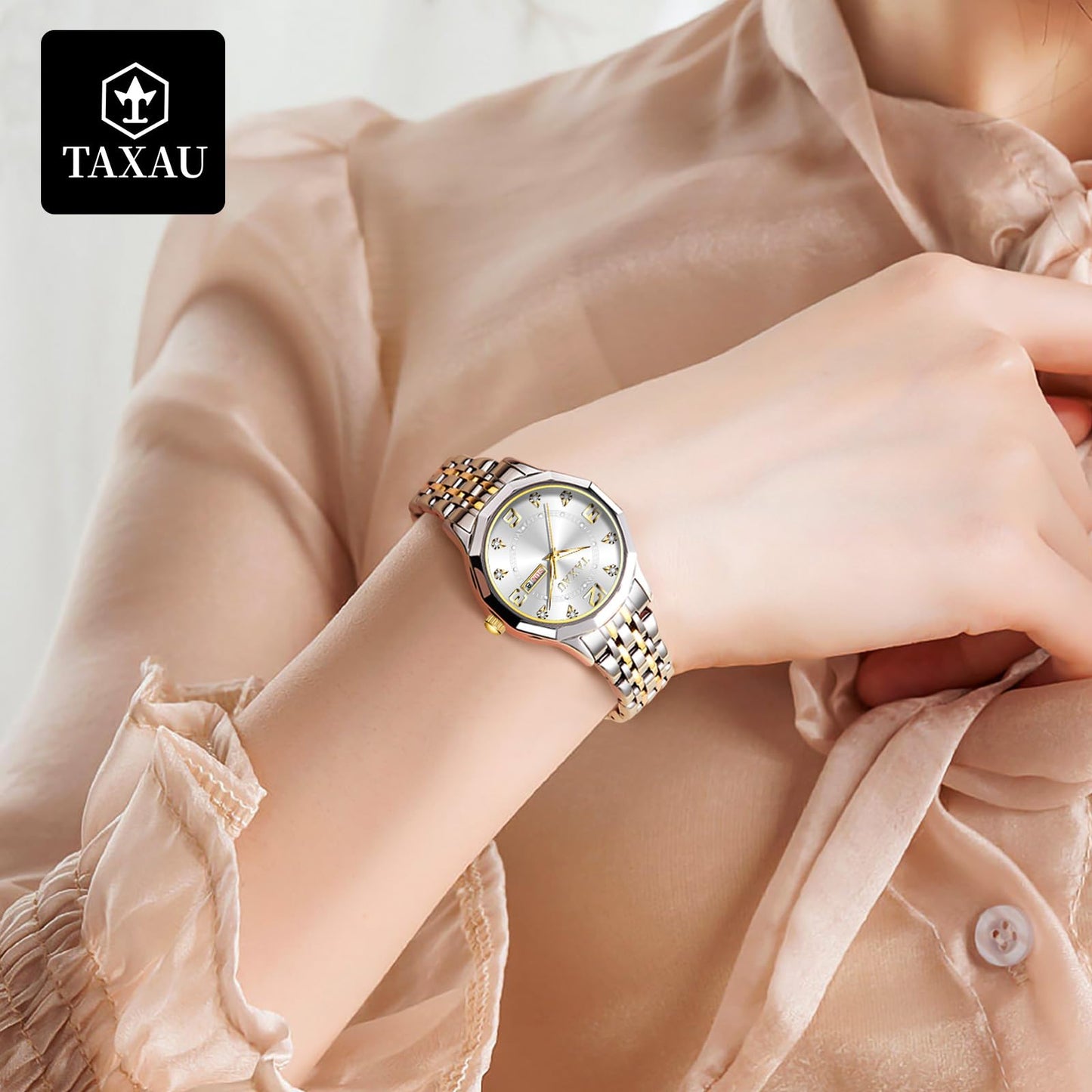 Taxau Uhr Frauen Luxus Edelstahl Uhren Frauen Kleid für Frauen wasserdichte Analog Quarz Damenuhren Klassische Reloj para Mujer