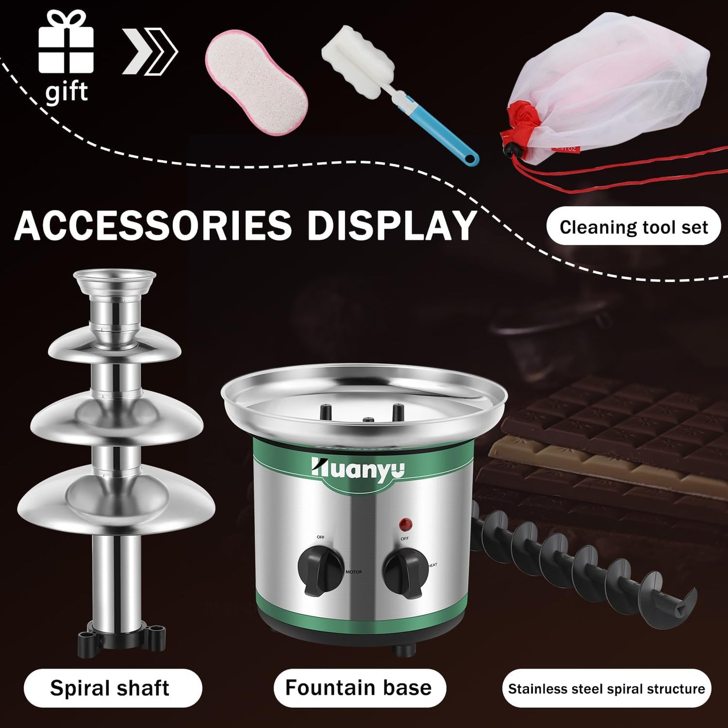 Huanyu 4-stufiger Schokoladenbrunnen, große Fondue-Sets für Schokolade, elektrische Schokoladenbrunnenmaschine, Schokoladenfondue-Set für Party, Hochzeit und Geburtstag