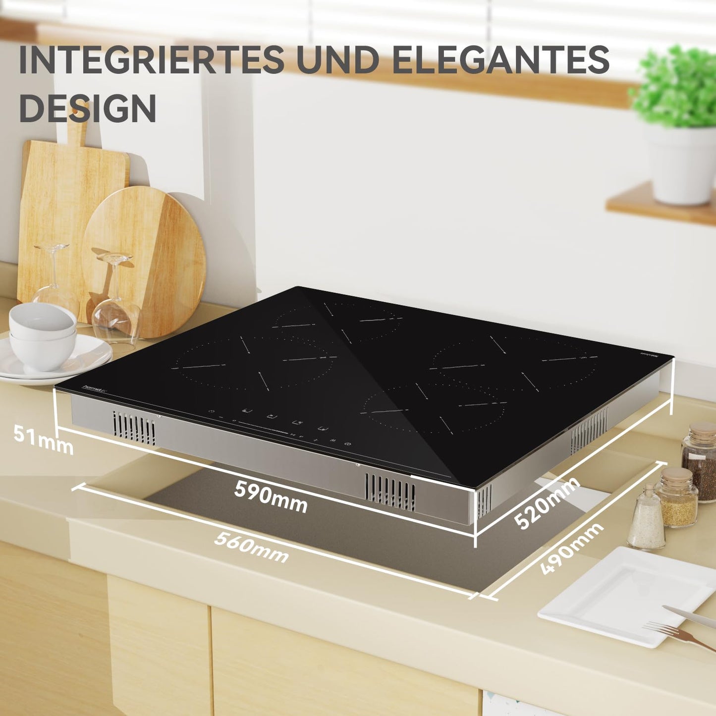 Hermitlux ceramic hob,Built-in 29 cm black glass ceramic electric hob,9 power levels,Sensor touch control, child lock, 1-99 minute timer,Suitable for all pots and pans